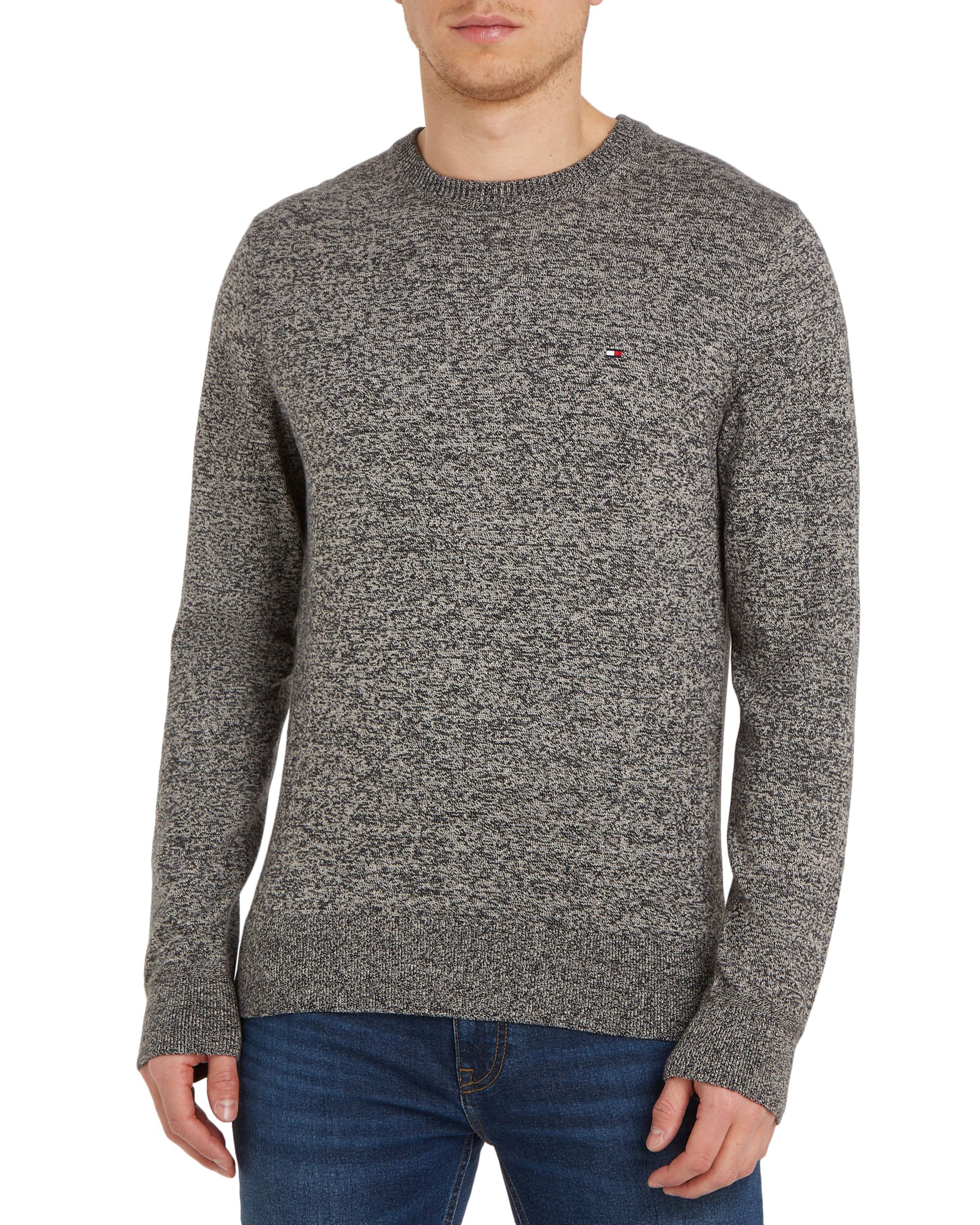 Tommy Hilfiger heren pullover katoen, Pima Org Ctn Cashmere Crew Neck, zwart-wit melange