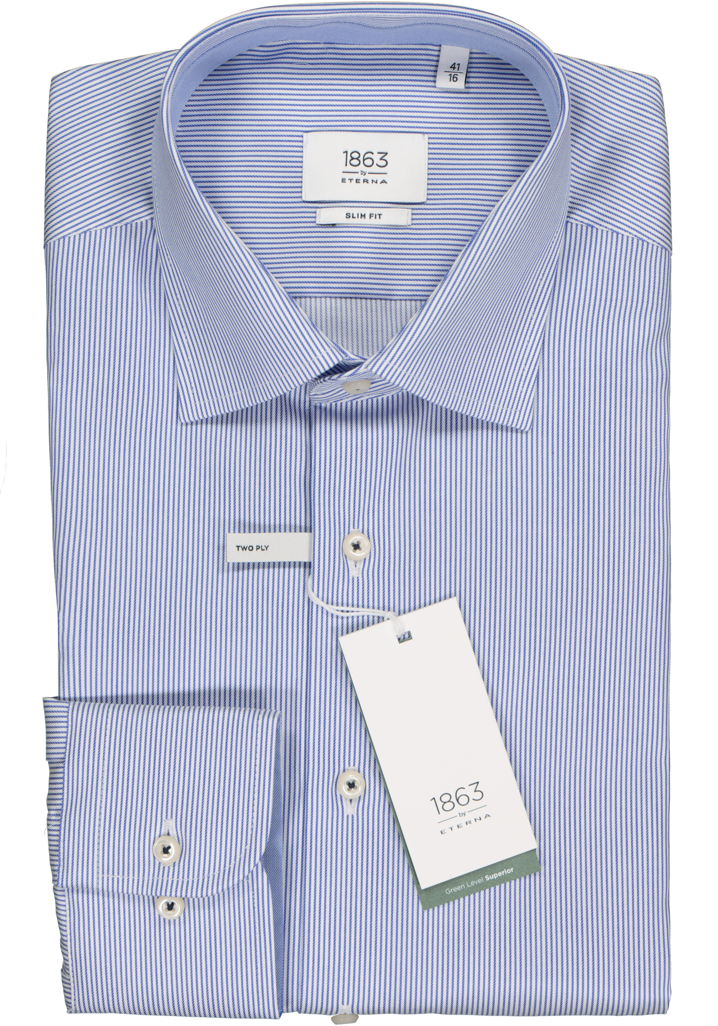 ETERNA 1863 slim fit premium overhemd, twill heren overhemd, donkerblauw met wit gestreept