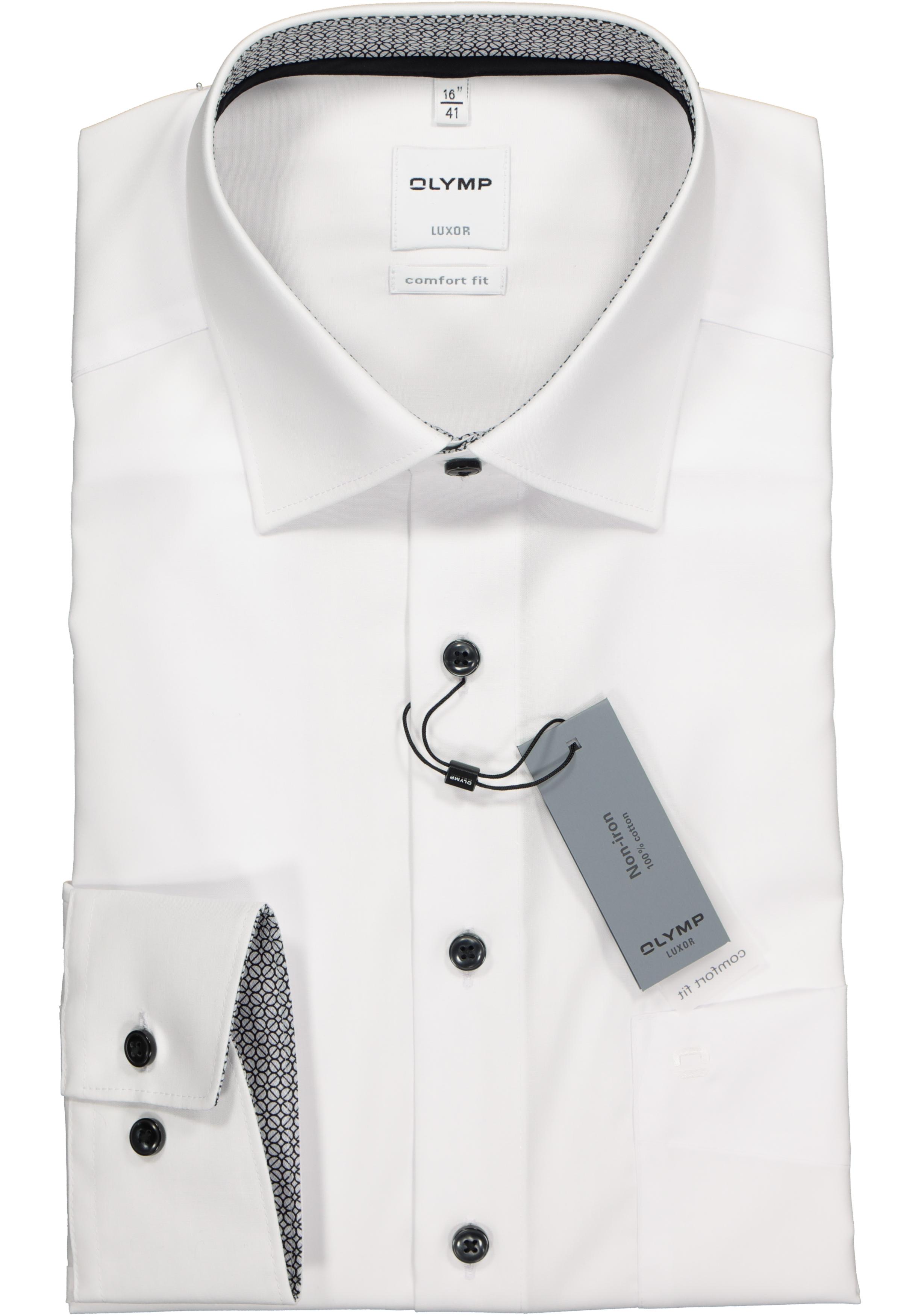 OLYMP Luxor comfort fit overhemd, wit (zwart contrast)