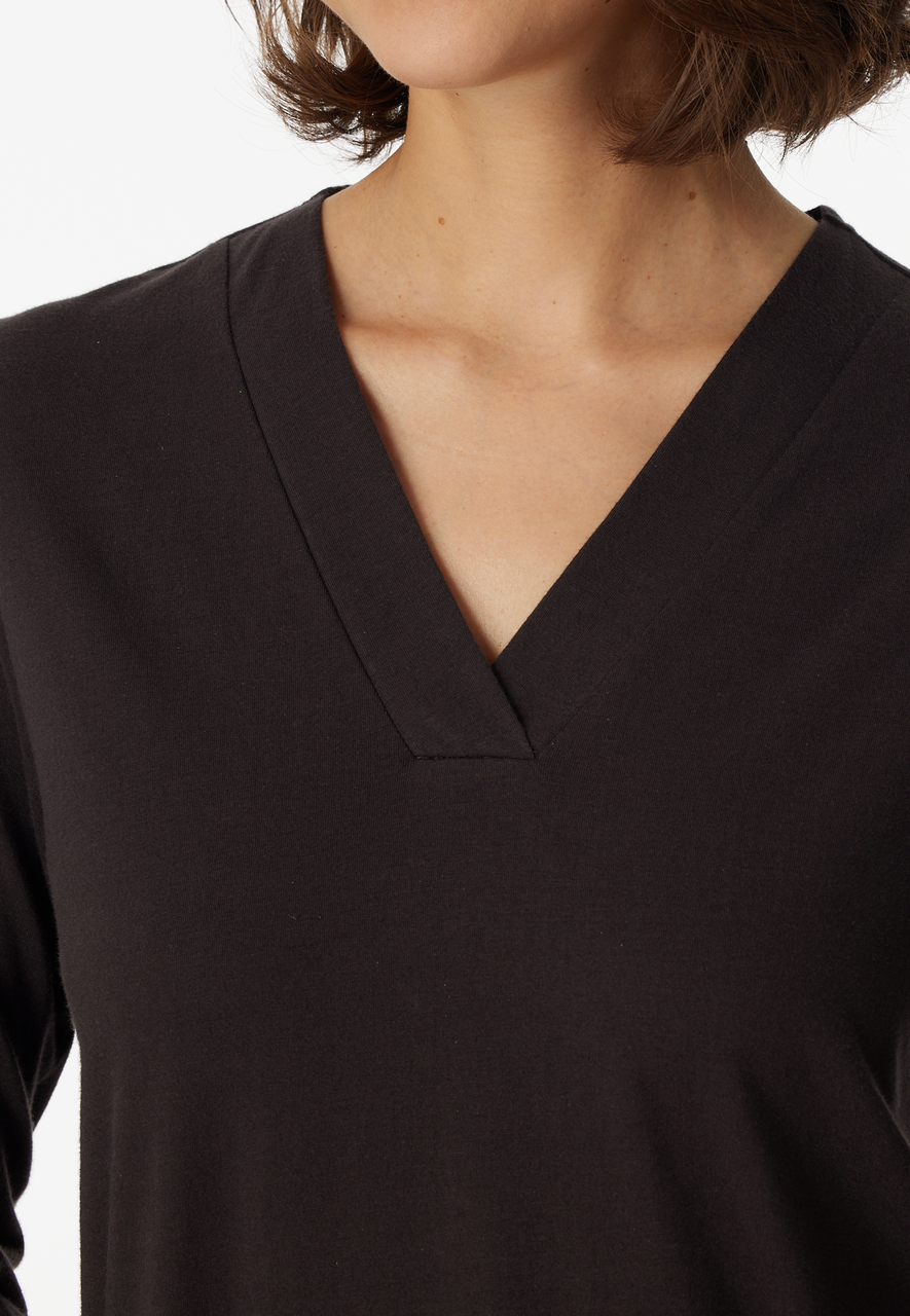 SCHIESSER Comfort Nightwear nachthemd, dames nachthemd lange mouwen biologisch katoen V-hals antraciet
