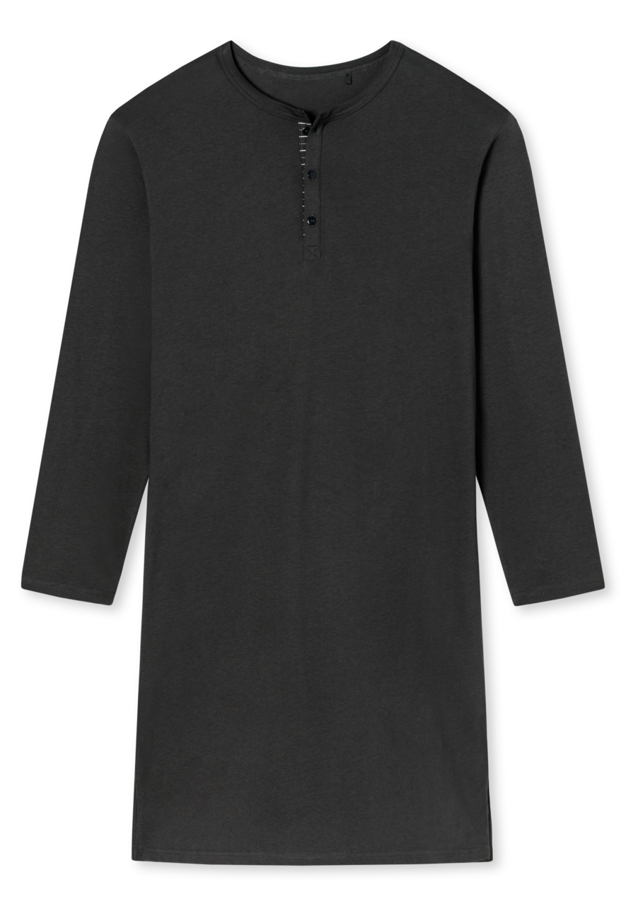 SCHIESSER Comfort Nightwear nachthemd, heren nachthemd met lange mouwen biologisch katoen knoopsluiting gestreept antraciet