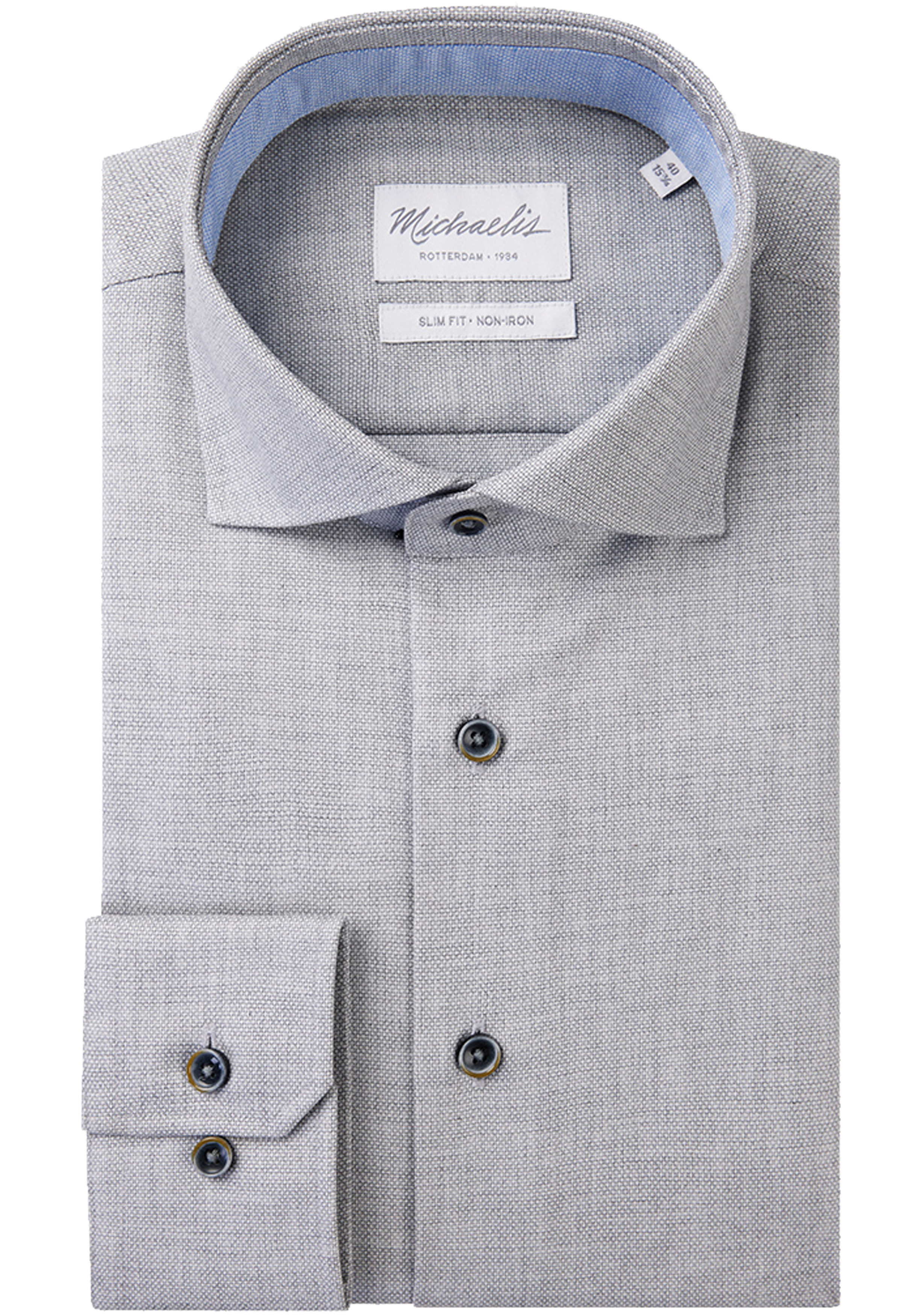 Michaelis slim fit heren overhemd, structuur, grijs