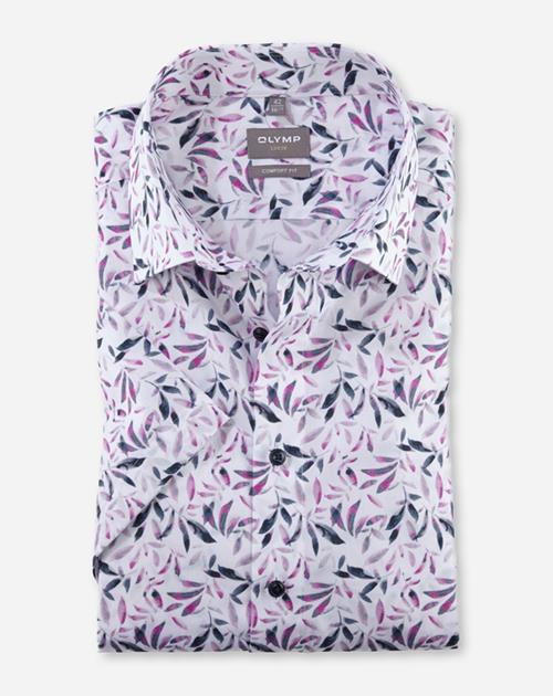 OLYMP Luxor comfort fit overhemd, korte mouw, popeline, roze dessin
