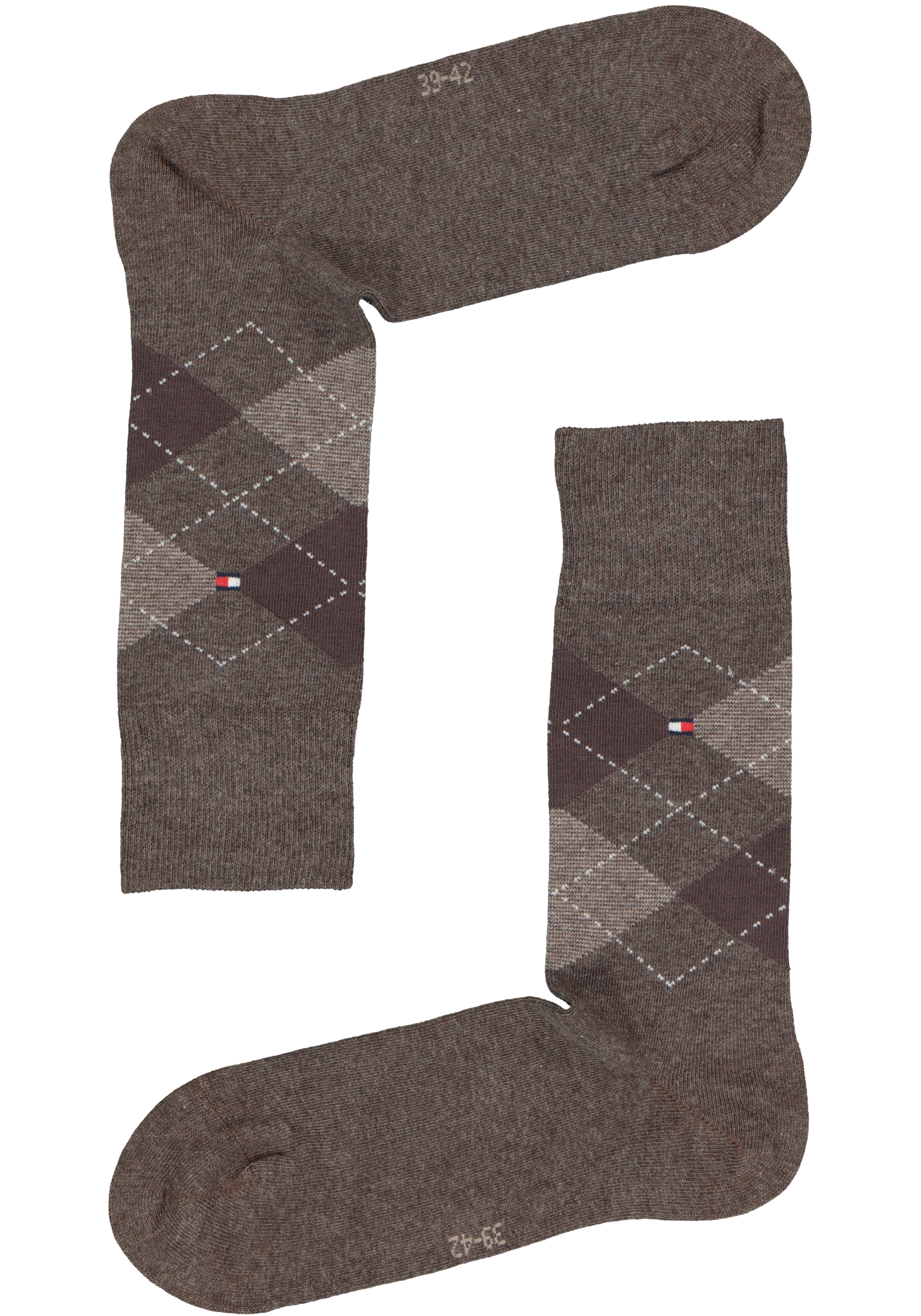 Tommy Hilfiger Check Socks (2-pack), herensokken katoen, geruit en uni, bruin