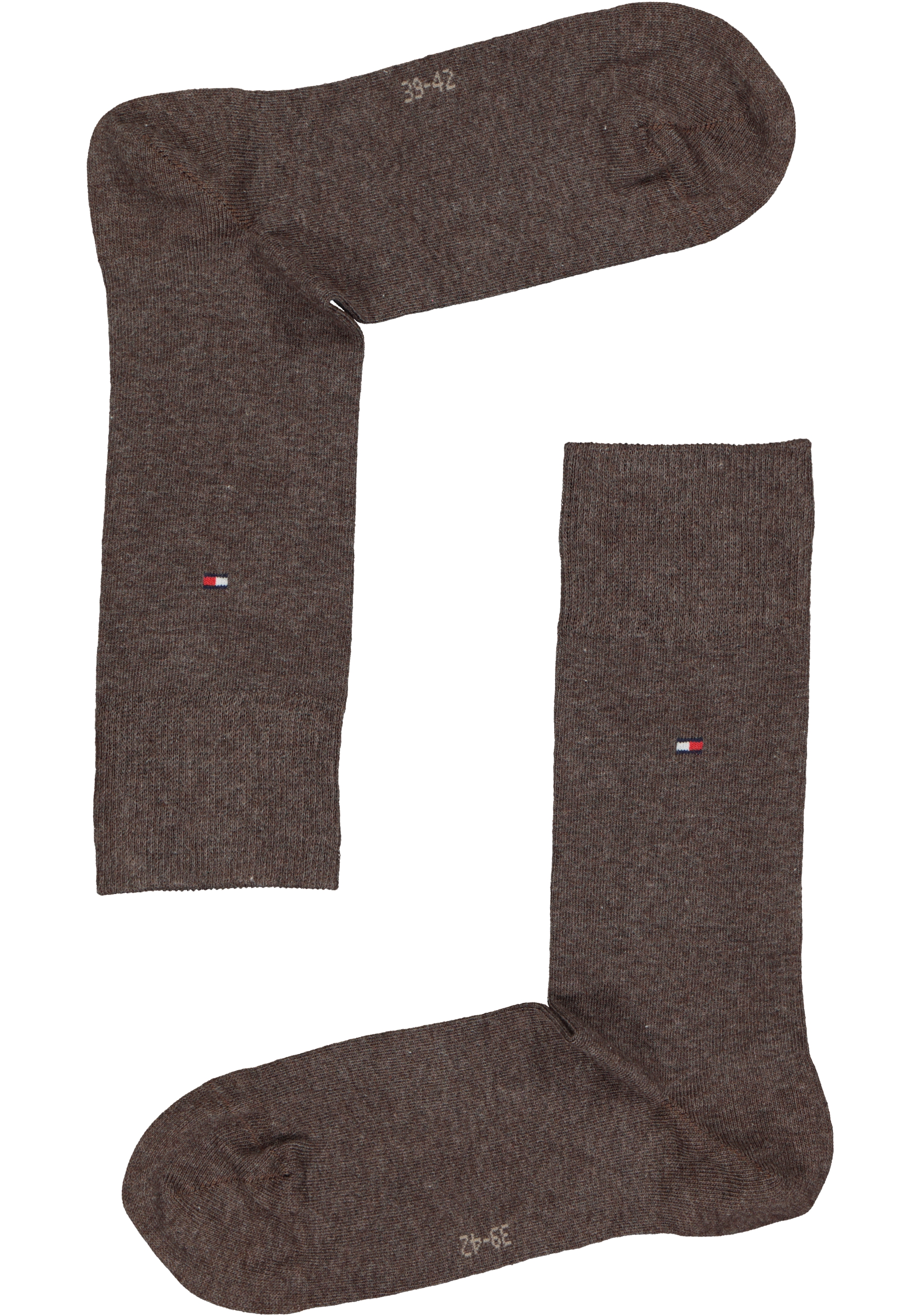 Tommy Hilfiger Duo Stripe Socks (2-pack), herensokken katoen, gestreept en uni, bruin