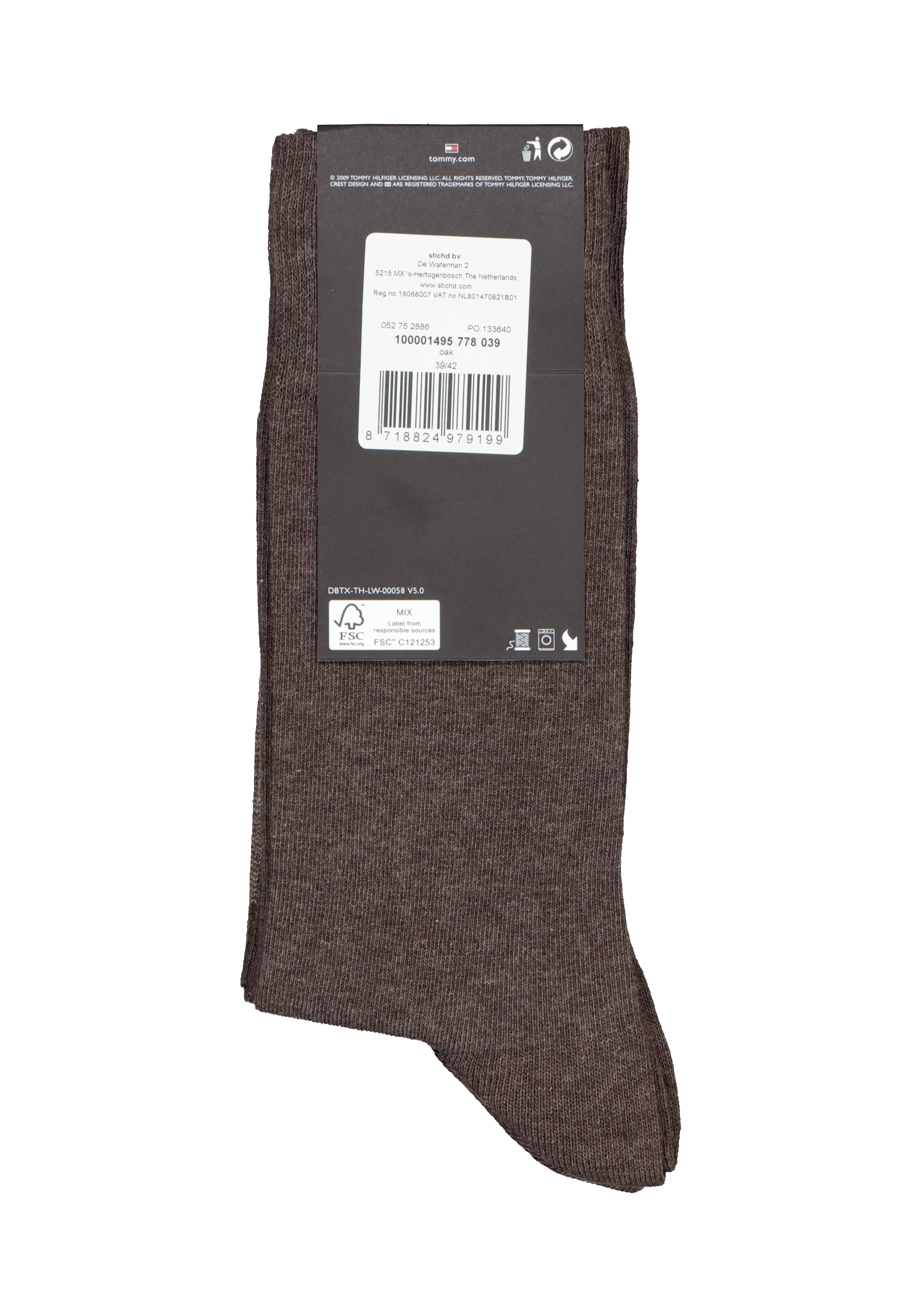 Tommy Hilfiger Check Socks (2-pack), herensokken katoen, geruit en uni, bruin