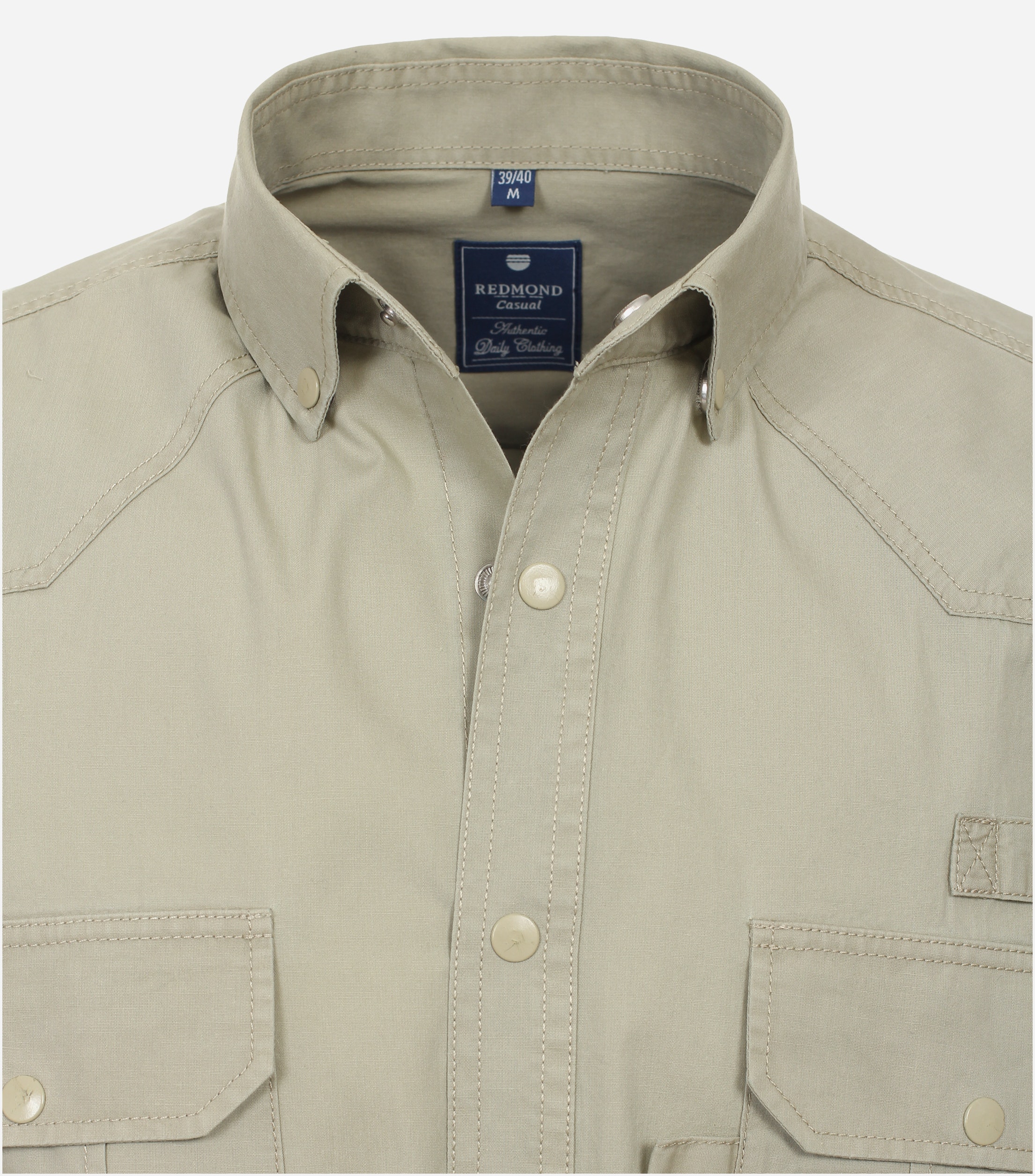 Redmond comfort fit overhemd, korte mouw, popeline, beige