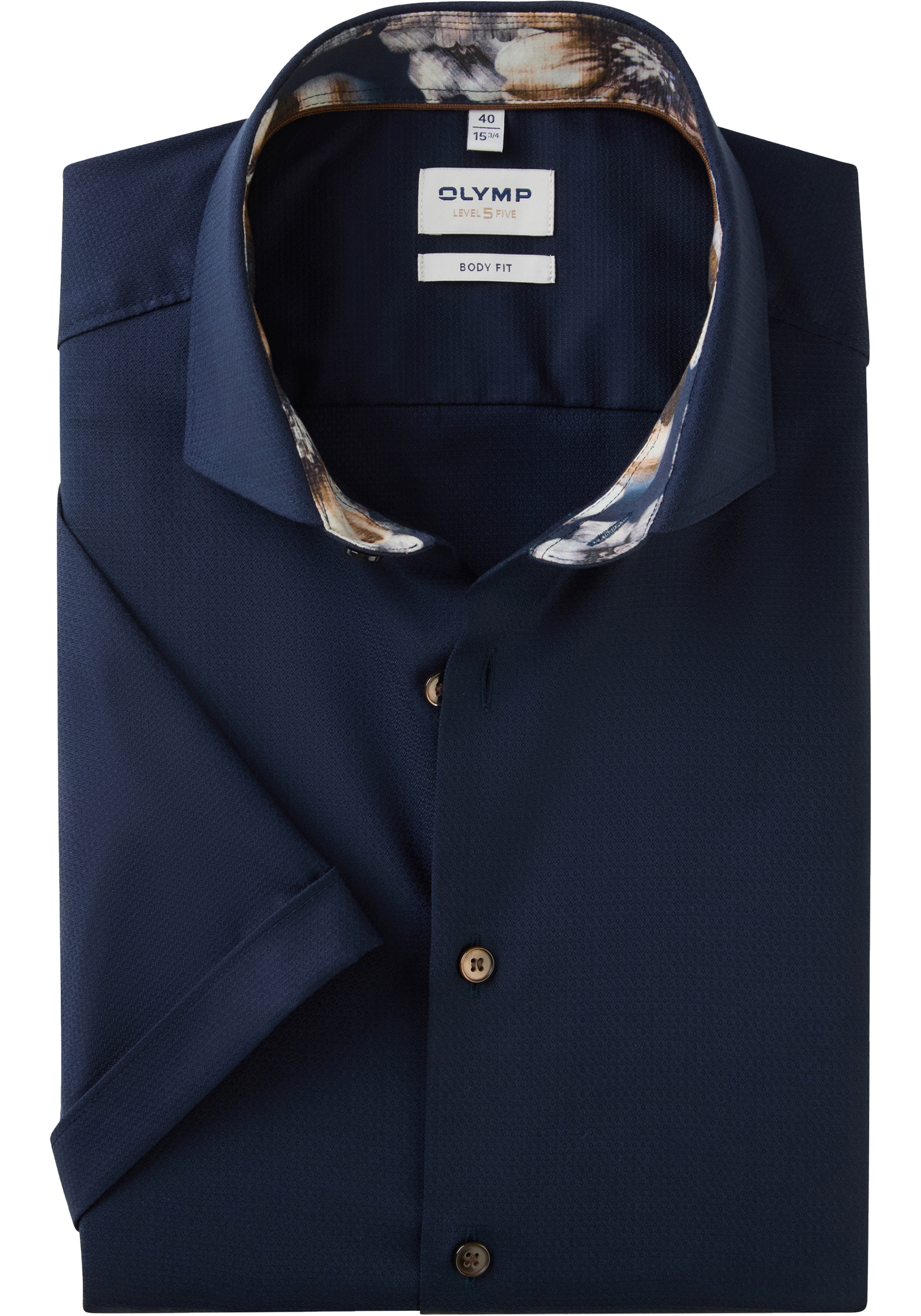 OLYMP Level 5 body fit overhemd, structuur, marine blauw
