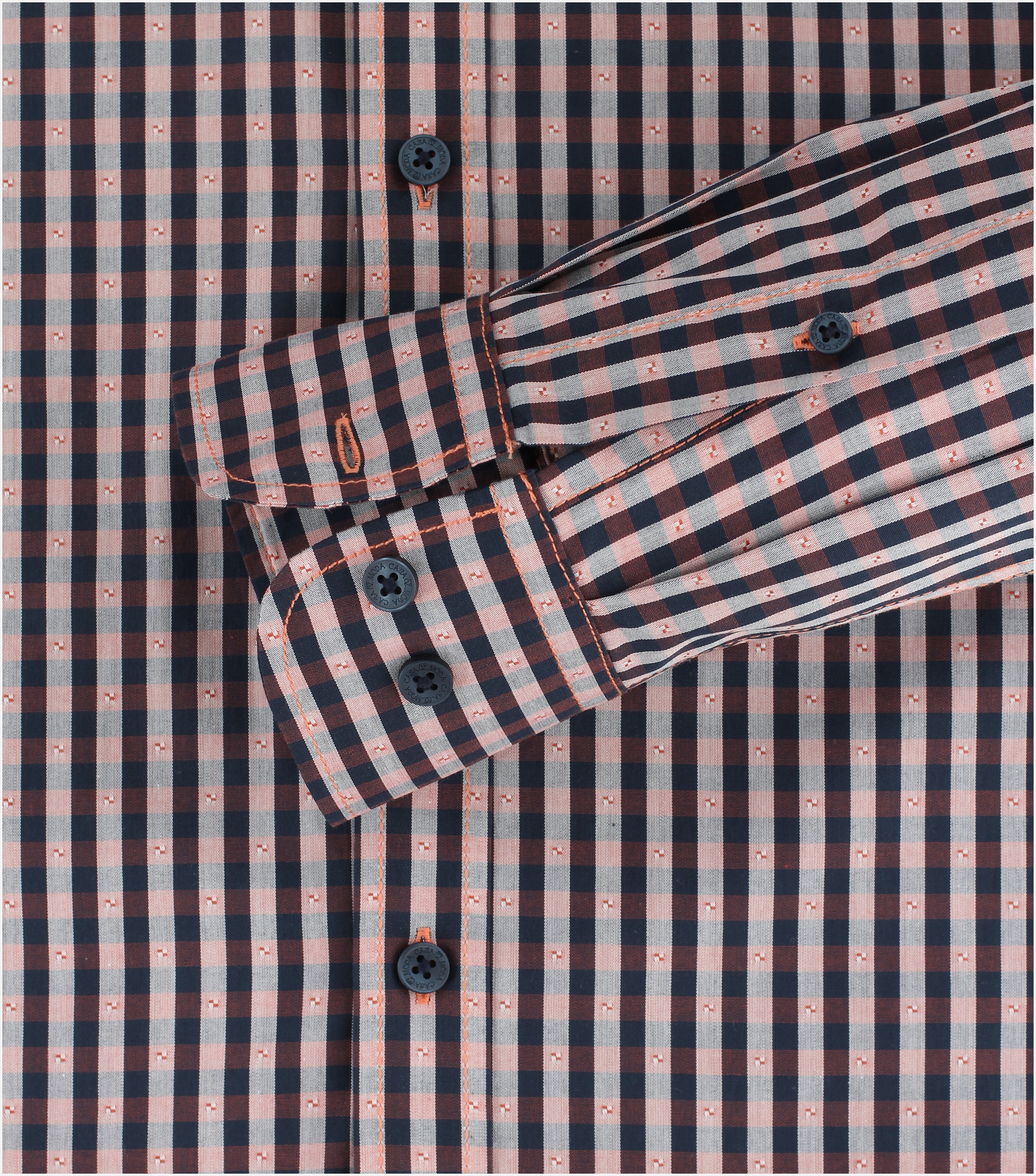 CASA MODA Sport casual fit overhemd, mouwlengte 72 cm, dobby, blauw met wit en oranje geruit