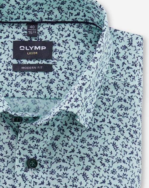 OLYMP Luxor modern fit overhemd, korte mouw, popeline, lichtgroen dessin
