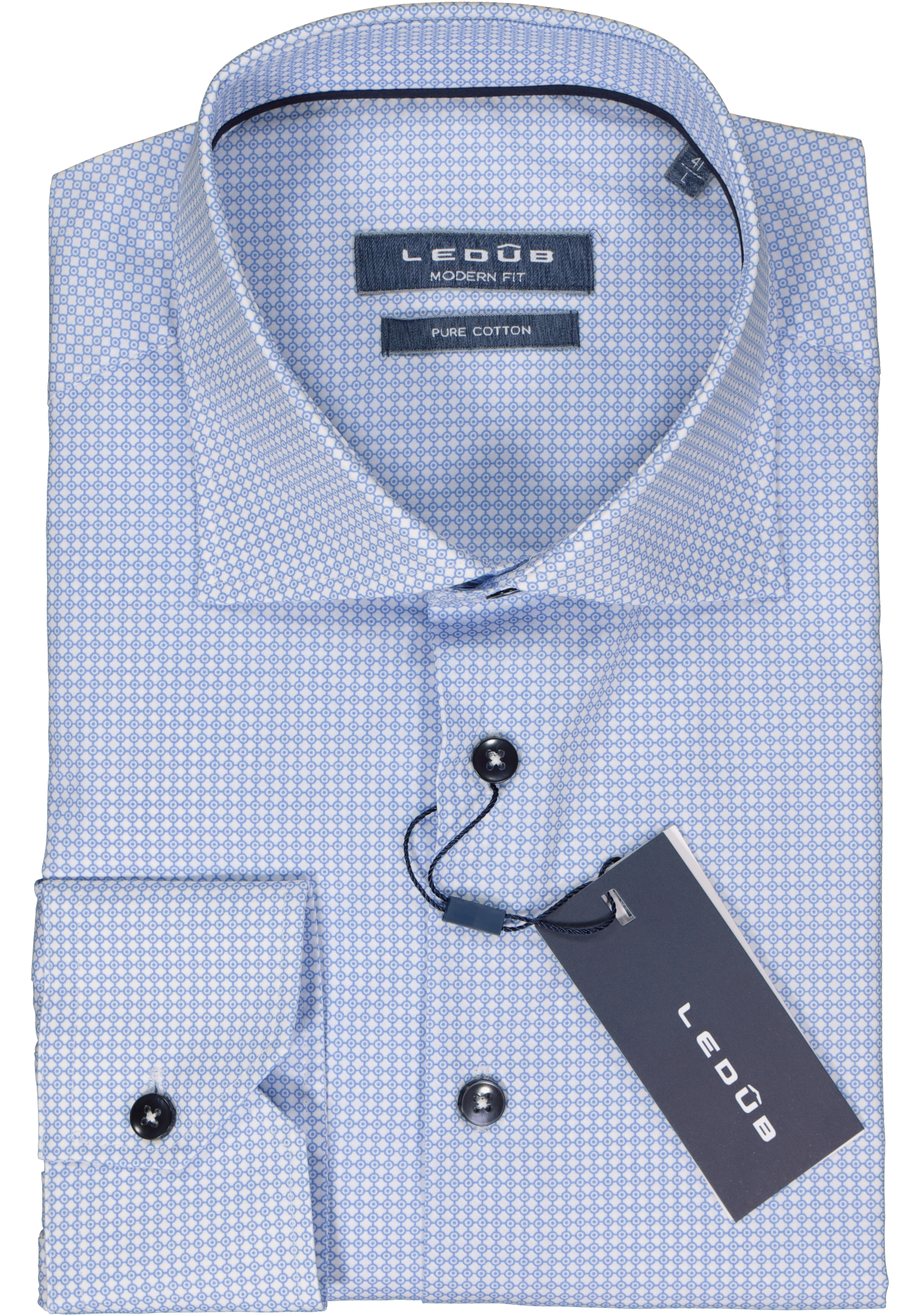 Ledub modern fit overhemd, lichtblauw dessin