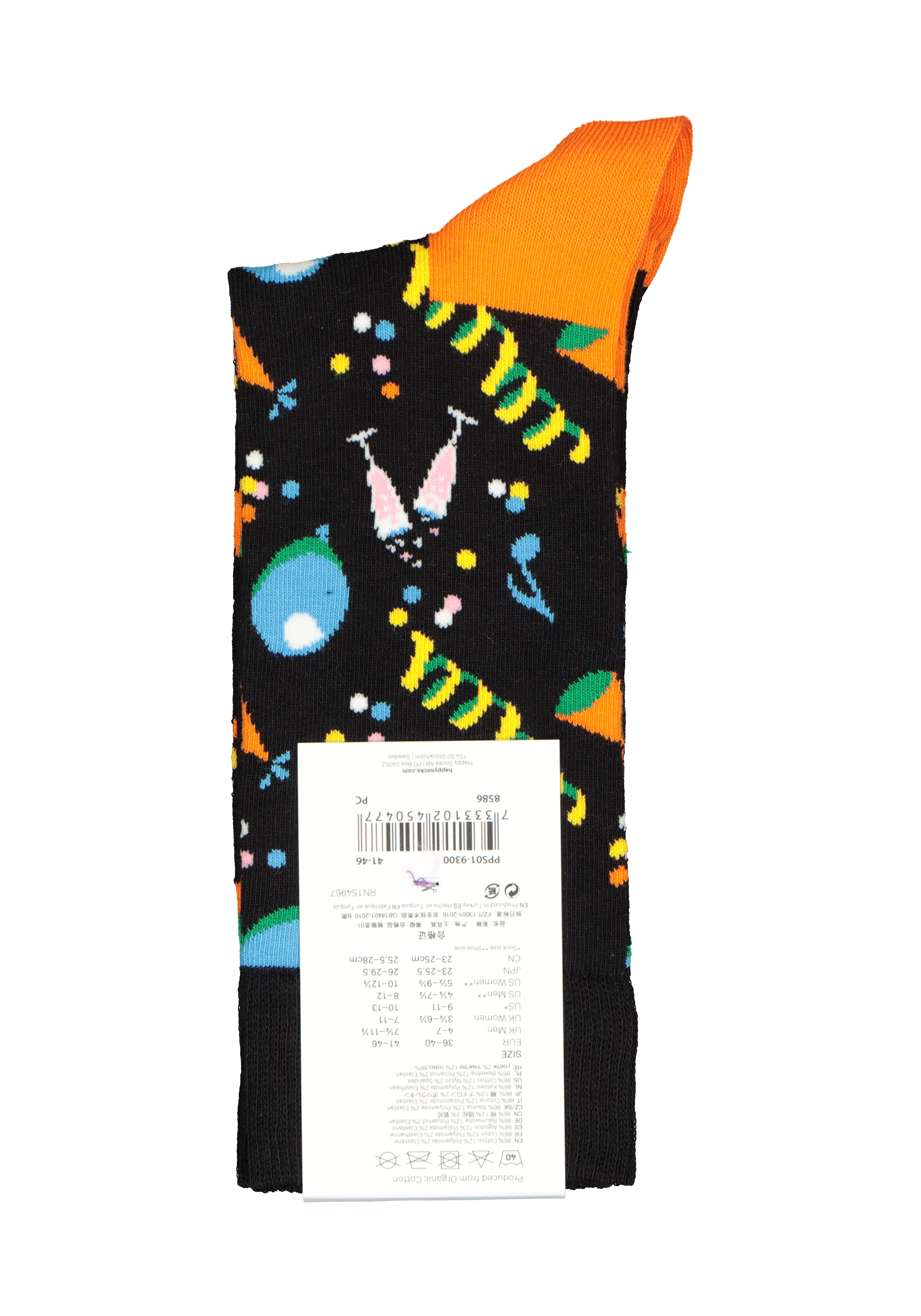 Happy Socks Party Party Sock, unisex sokken, zwart met slingers