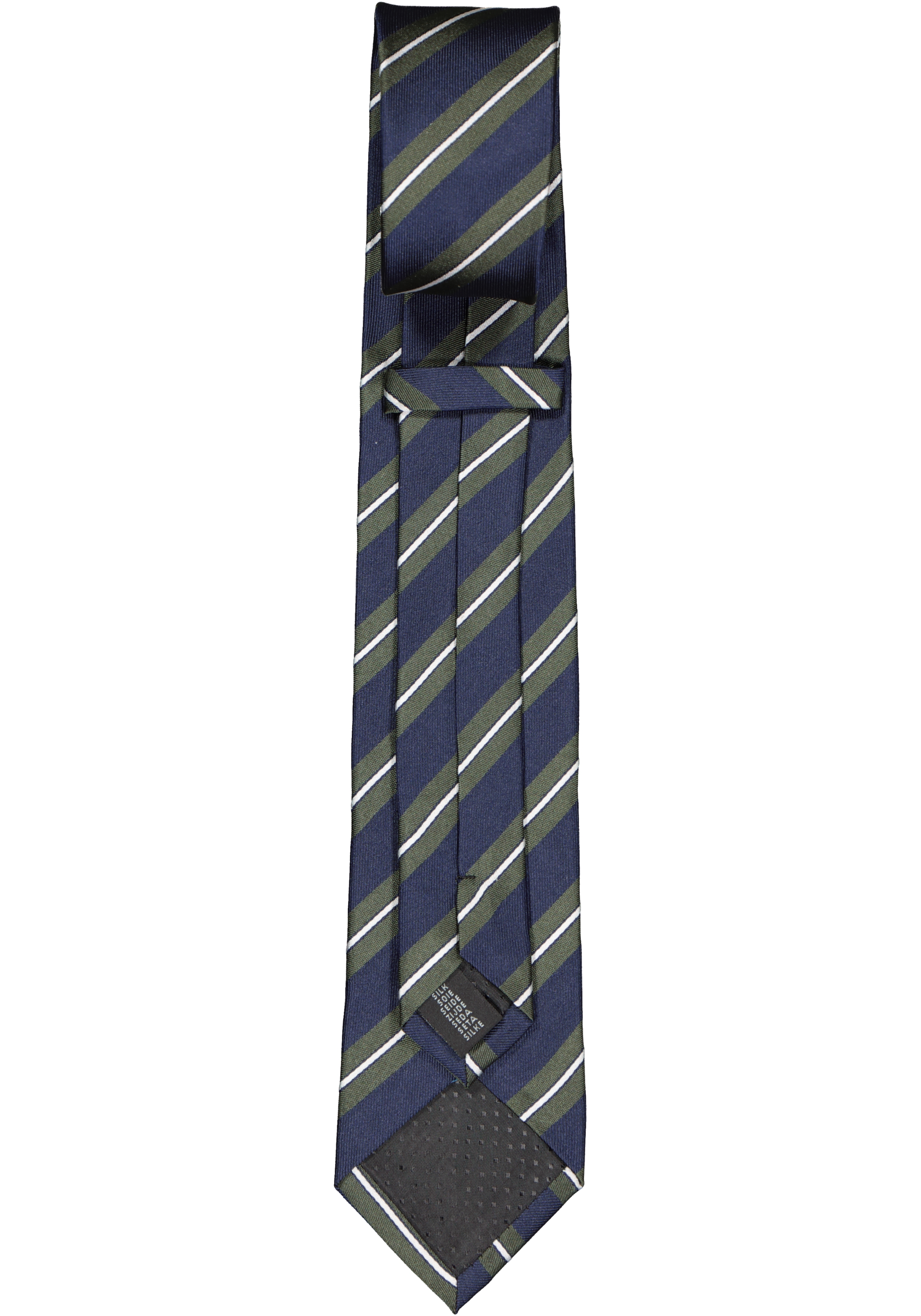 Michaelis  stropdas, zijde, blauw met groen en wit gestreept