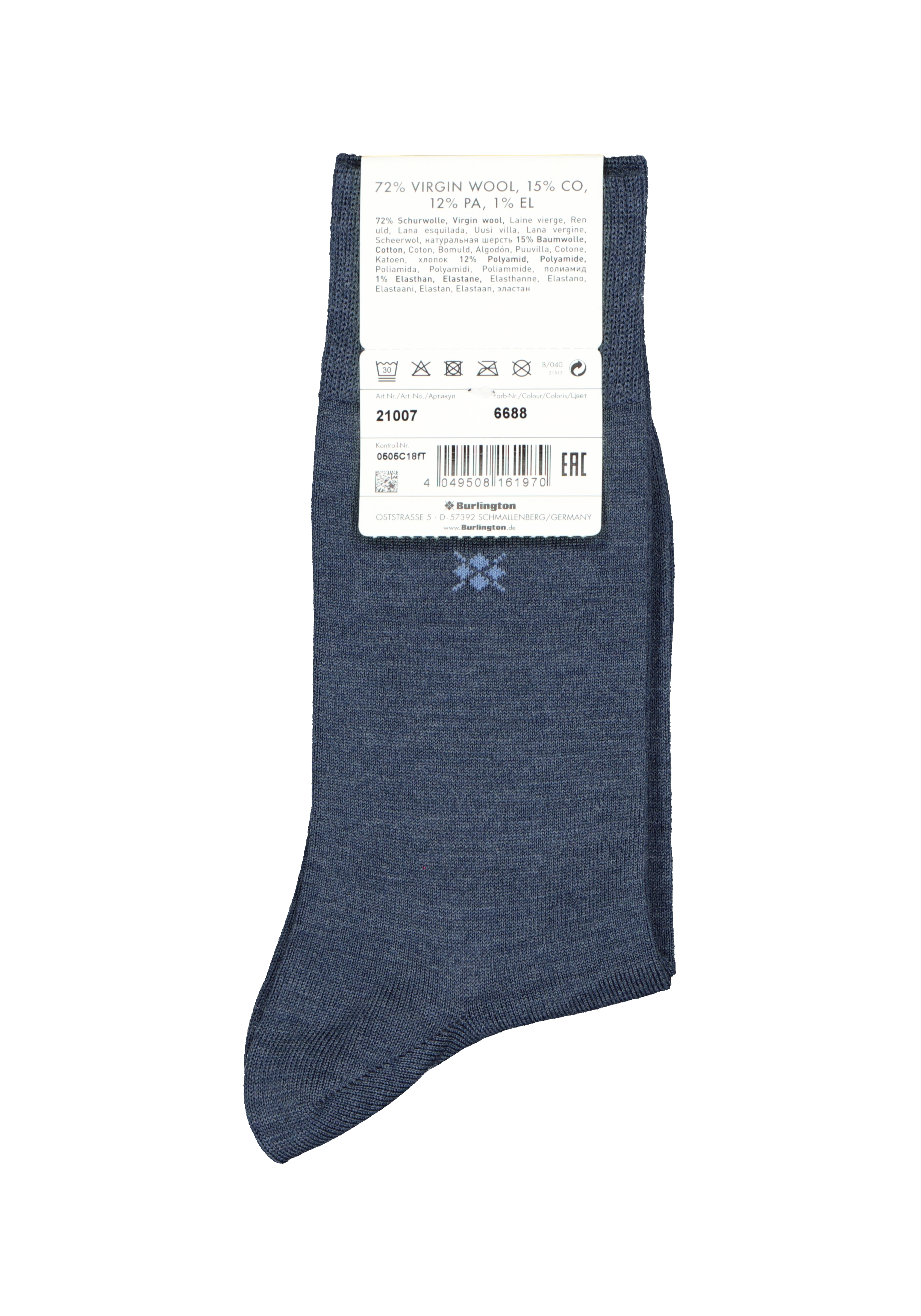Burlington Leeds herensokken, wol, donkerblauw melange