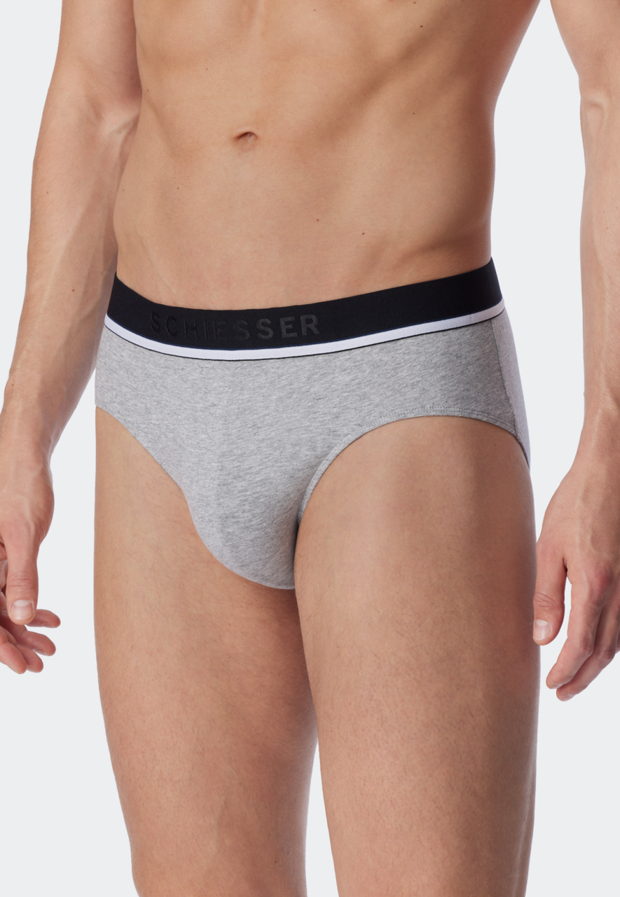 SCHIESSER 95/5 slip (3-pack), heren rioslips biologisch katoen geweven elastische tailleband zwart/grijs