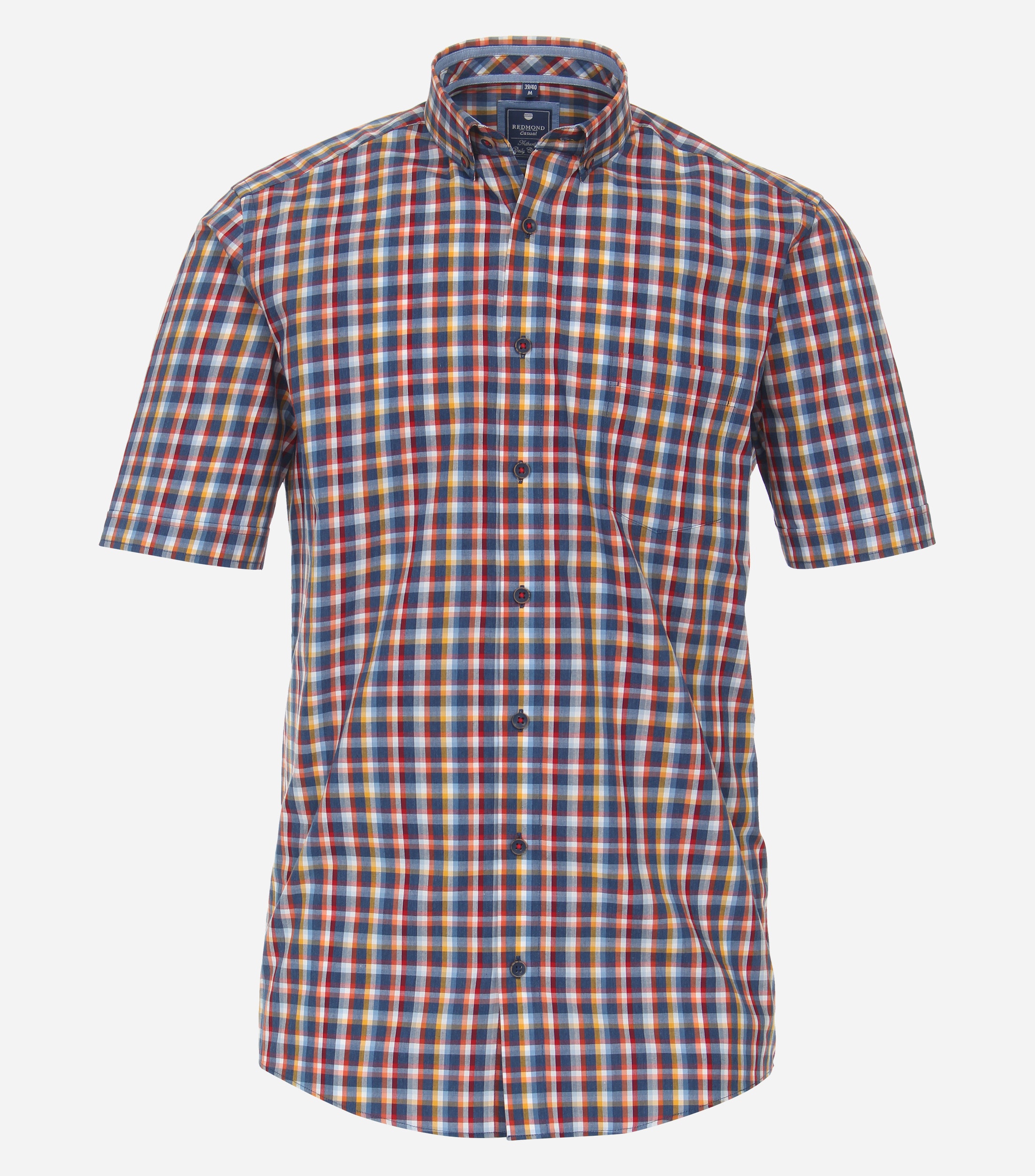 Redmond comfort fit overhemd, korte mouw, popeline, rood geruit