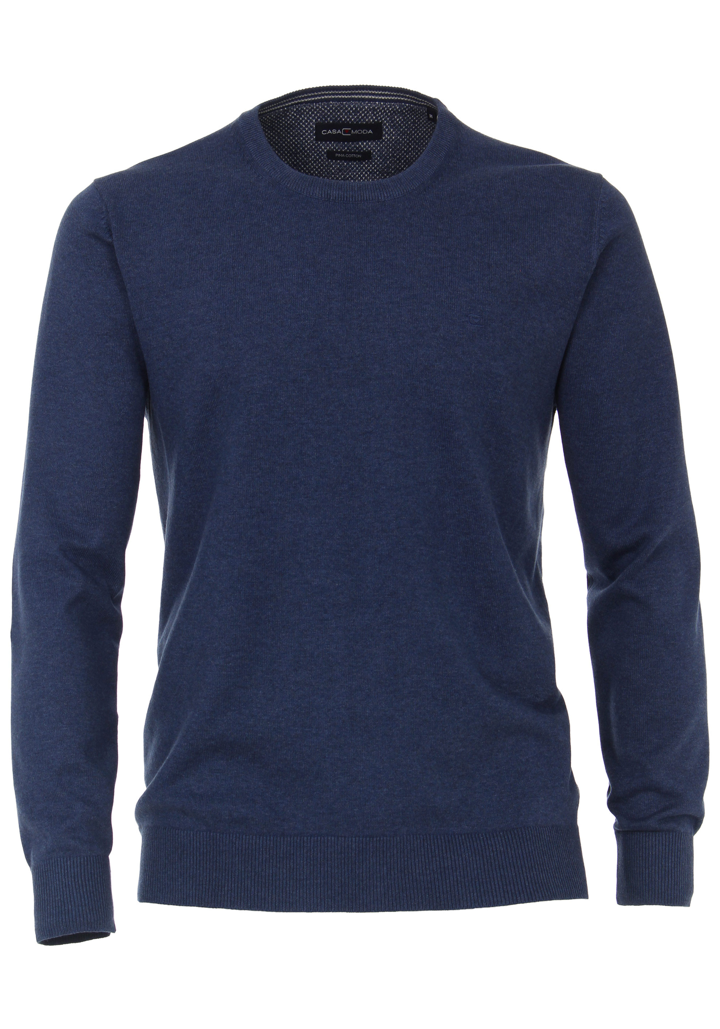 CASA MODA heren trui katoen, O-hals, jeansblauw