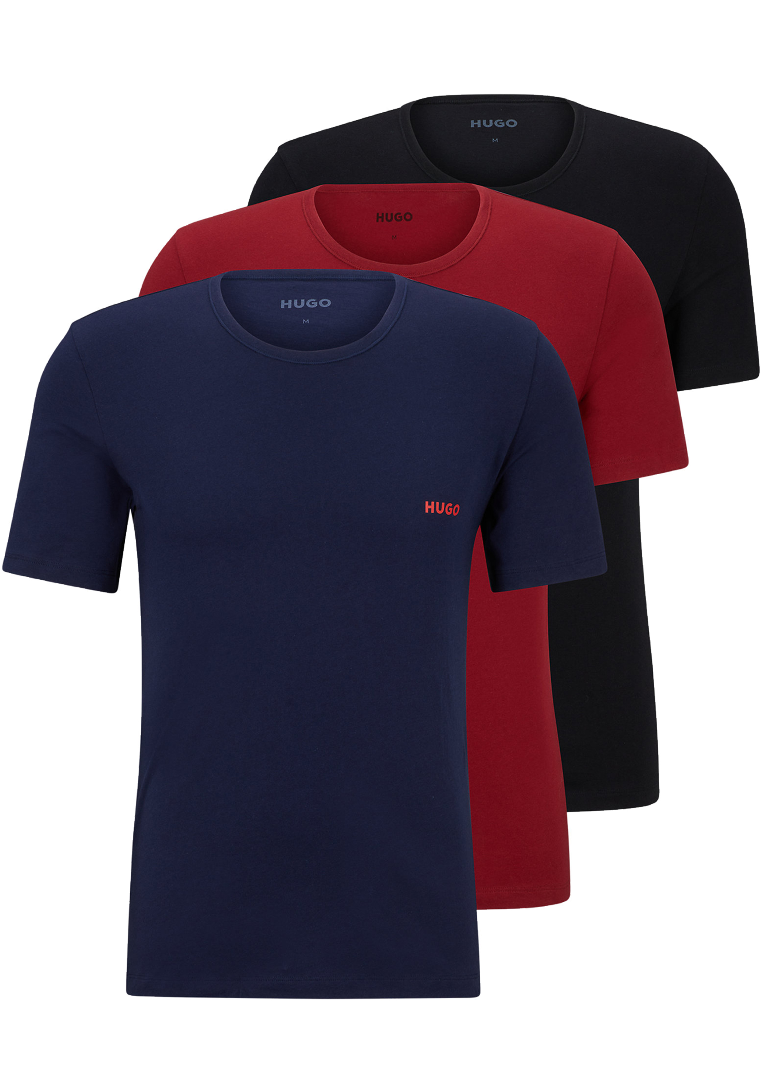 HUGO T-shirts regular fit (3-pack), heren T-shirts O-hals, navy blauw, bordeaux en zwart