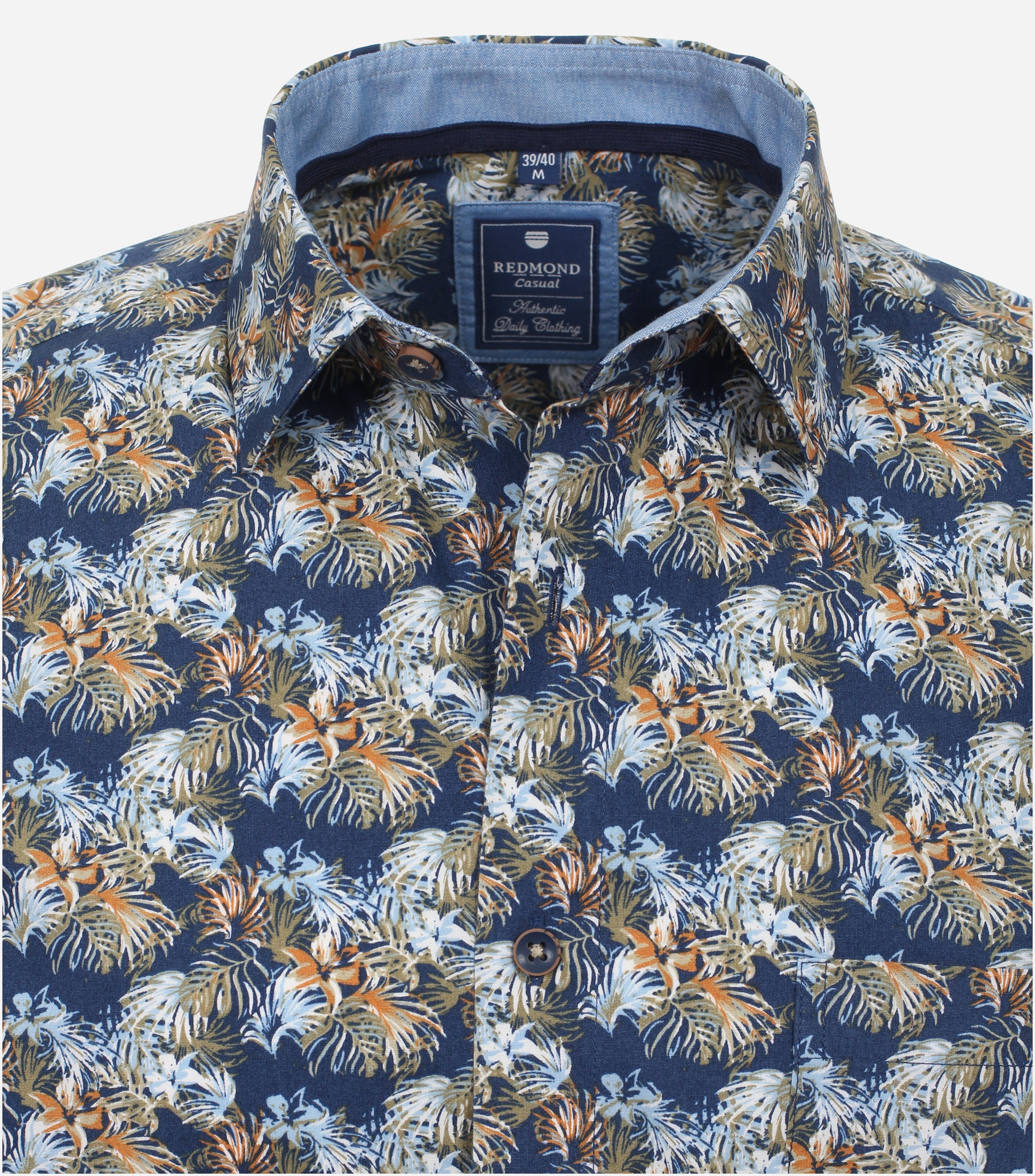 Redmond modern fit overhemd, korte mouw, popeline, blauw dessin
