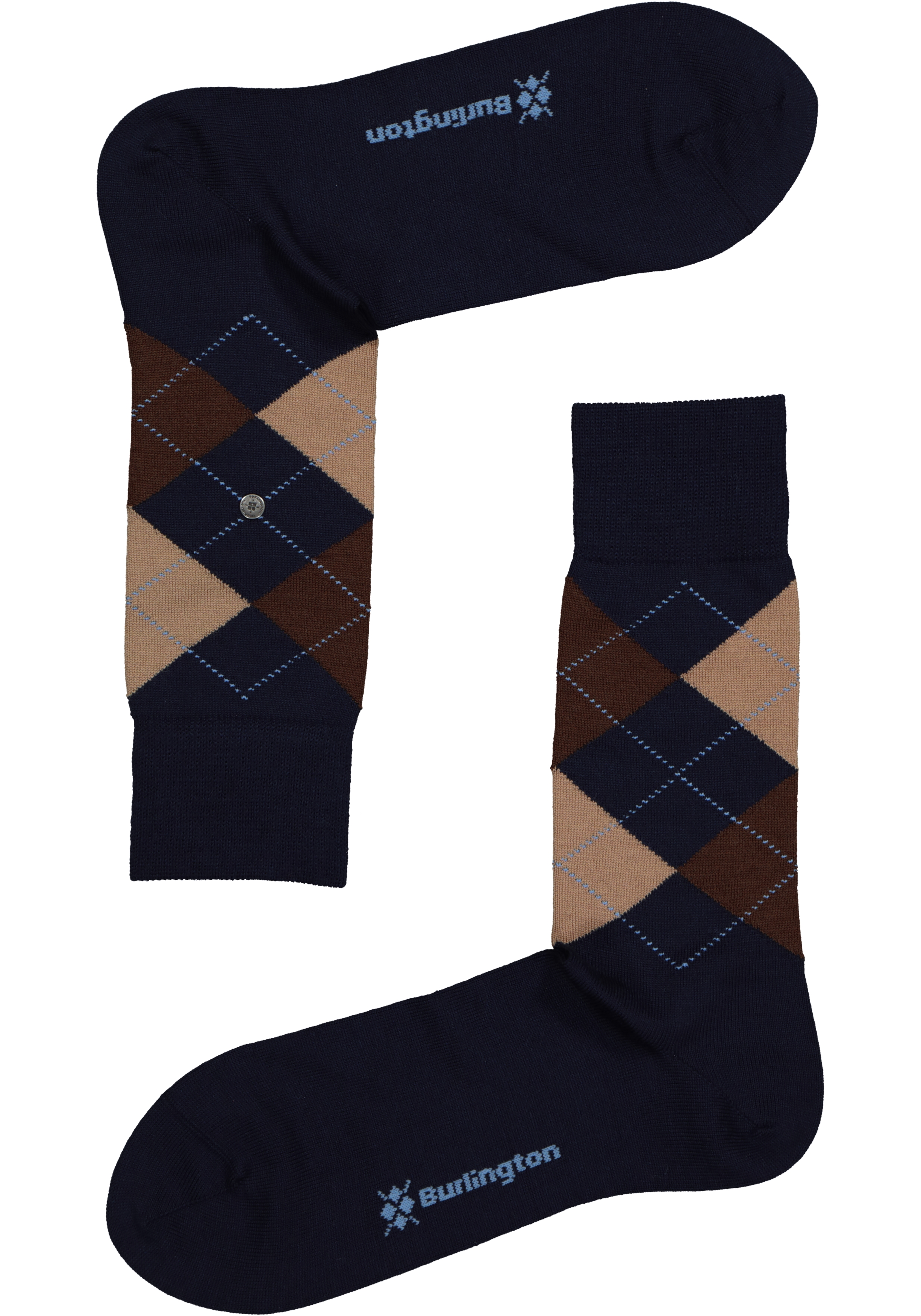 Burlington Edinburgh herensokken, wol, blauw met bruin