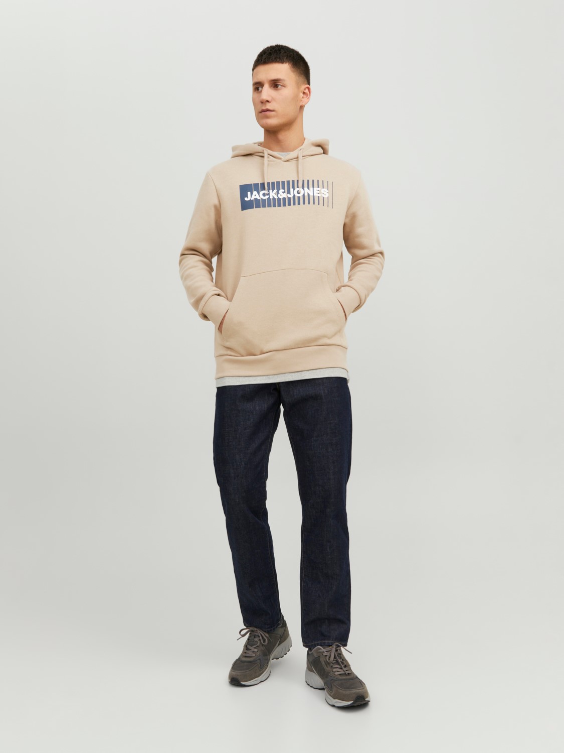 JACK & JONES Corp logo sweat hood play regular fit, heren hoodie katoenmengsel met capuchon, beige