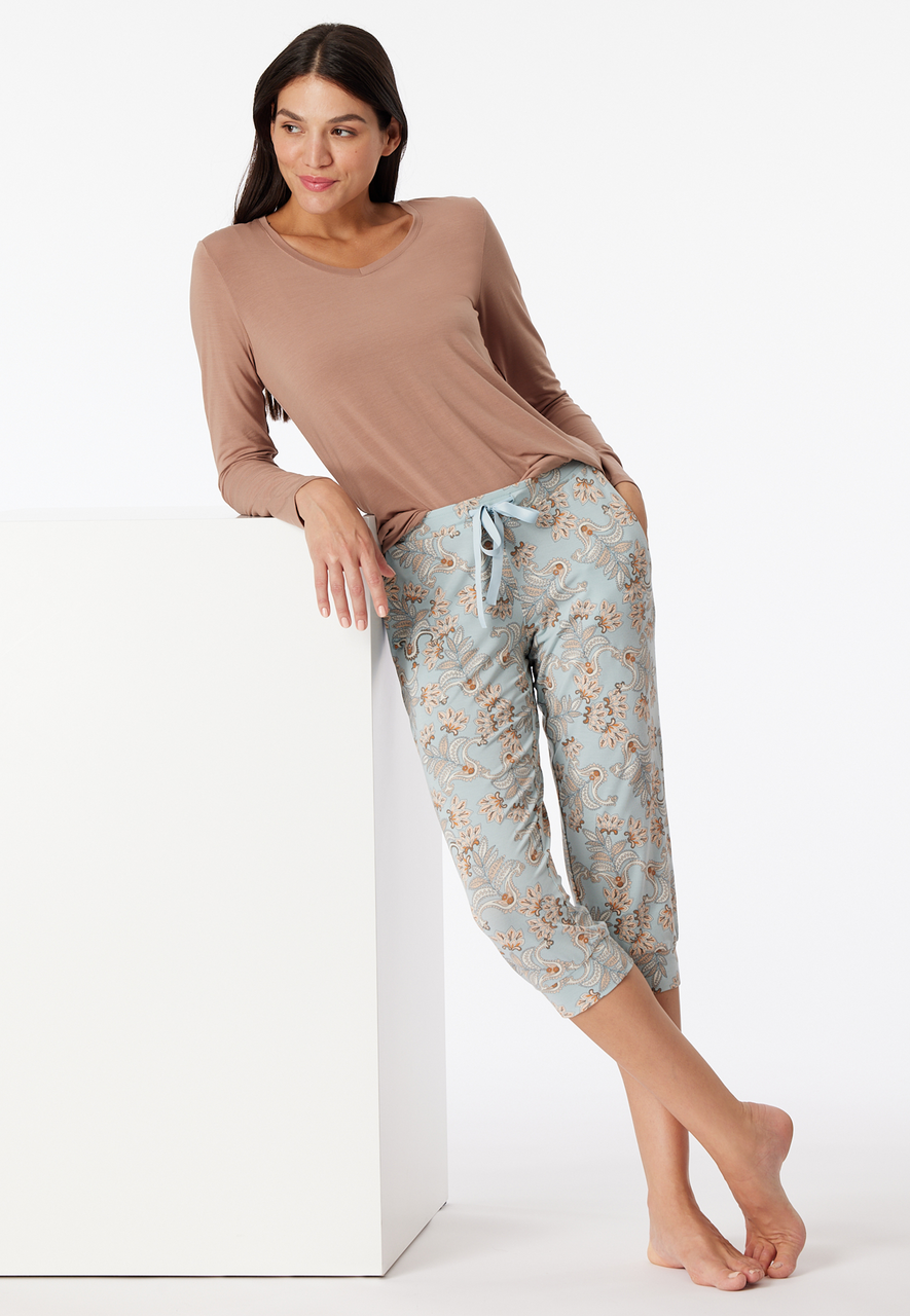 SCHIESSER Mix+Relax nachtkleding dames, dames loungebroek 3/4 lengte modal paisley bluebird