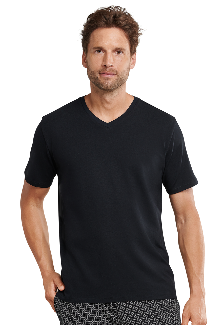 SCHIESSER Mix+Relax T-shirt, heren shirt korte mouwen v-uitsnijding zwart