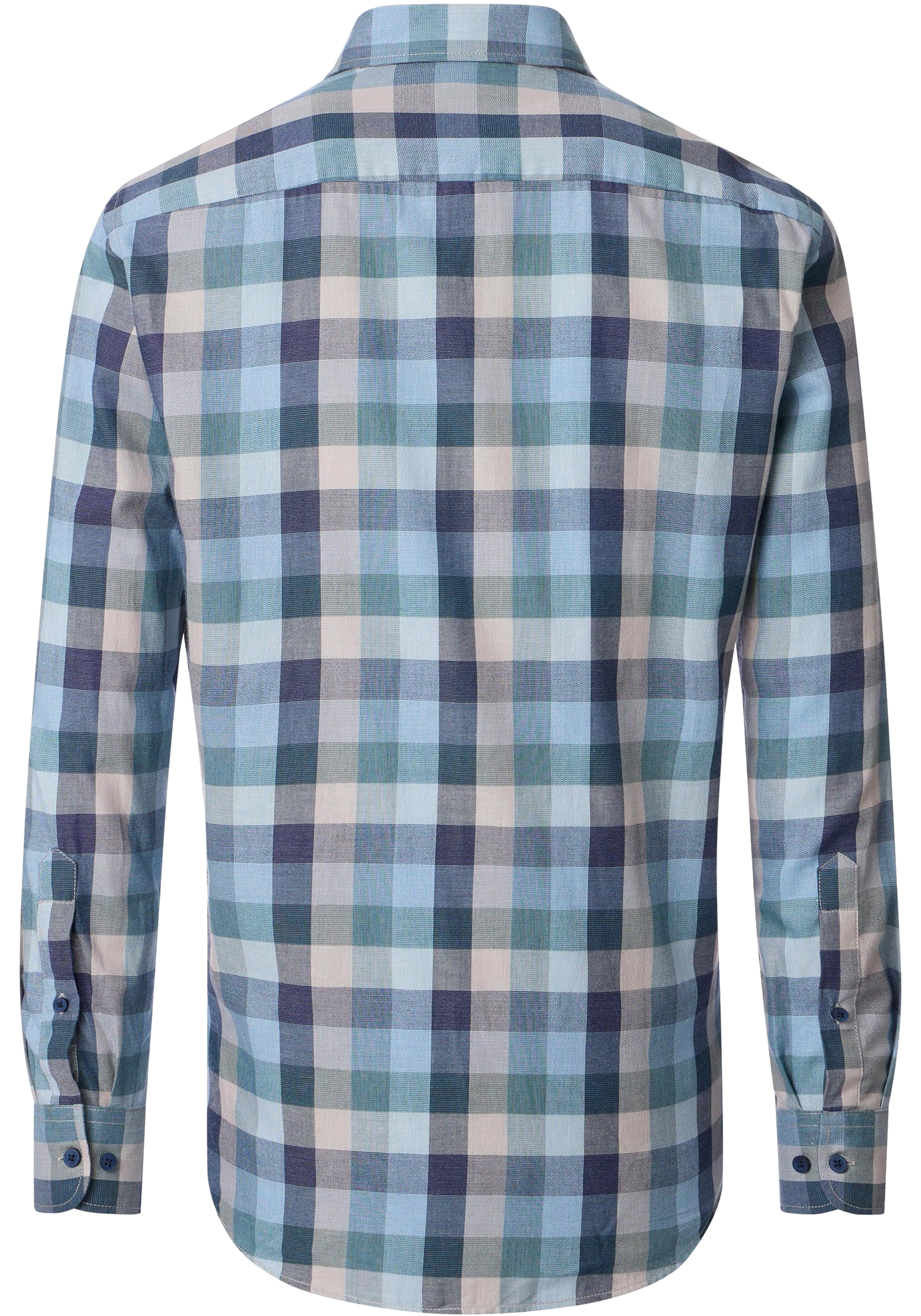 CASA MODA Sport comfort fit overhemd, twill, blauw met beige en groen geruit
