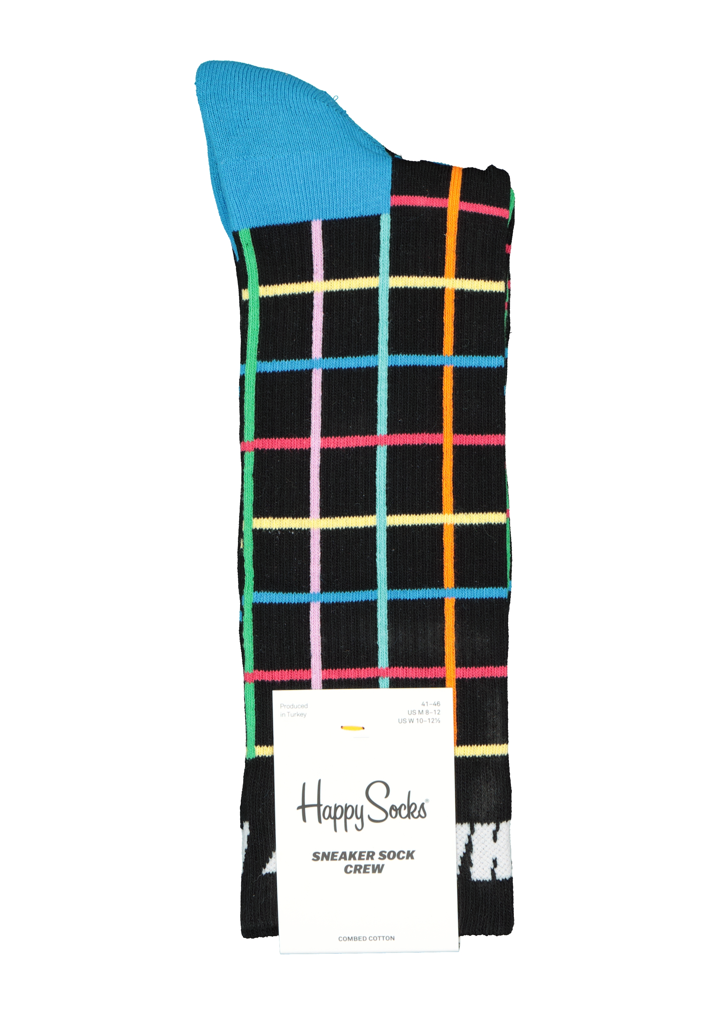 Happy Socks Color Grid Crew Sock, zwart met kleurtjes geruit