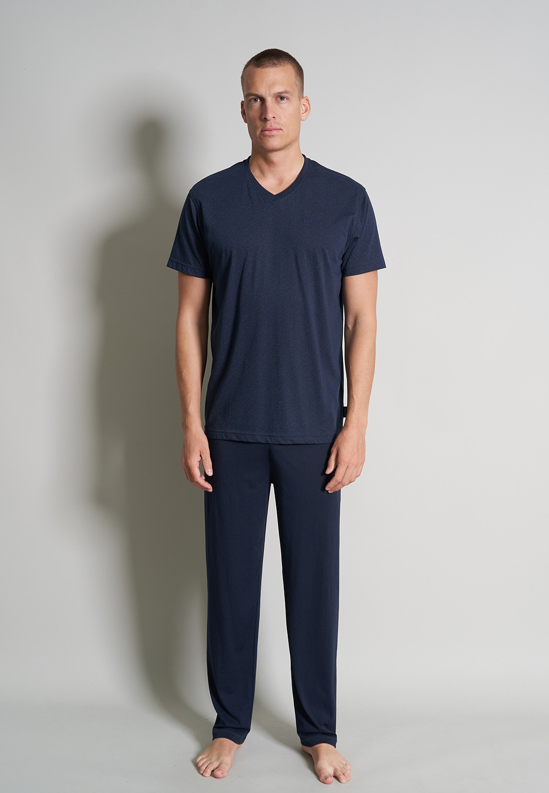 Ceceba heren pyjama V-hals, donkerblauw mini dessin