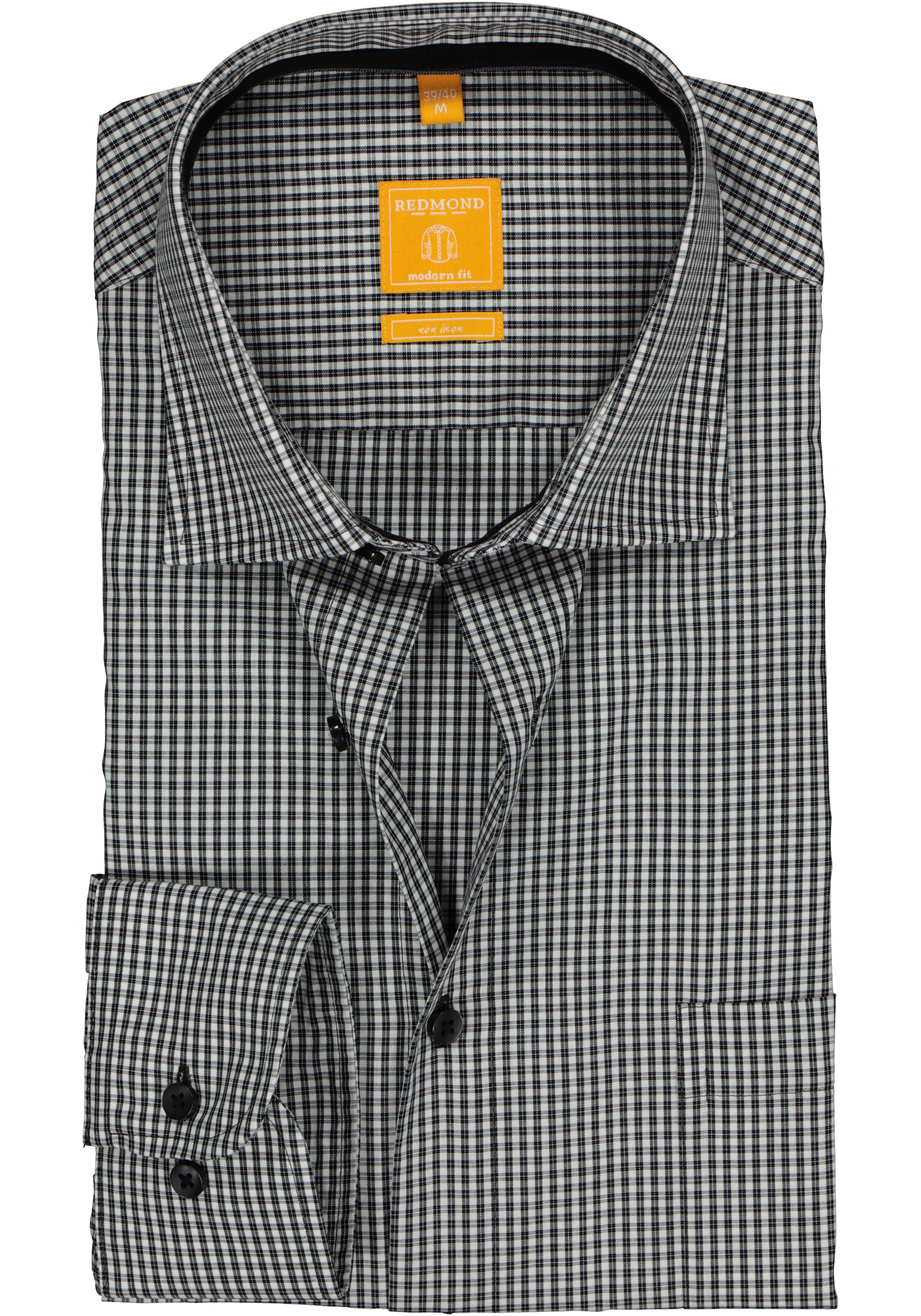 Redmond modern fit overhemd, zwart-wit geruit (contrast) 