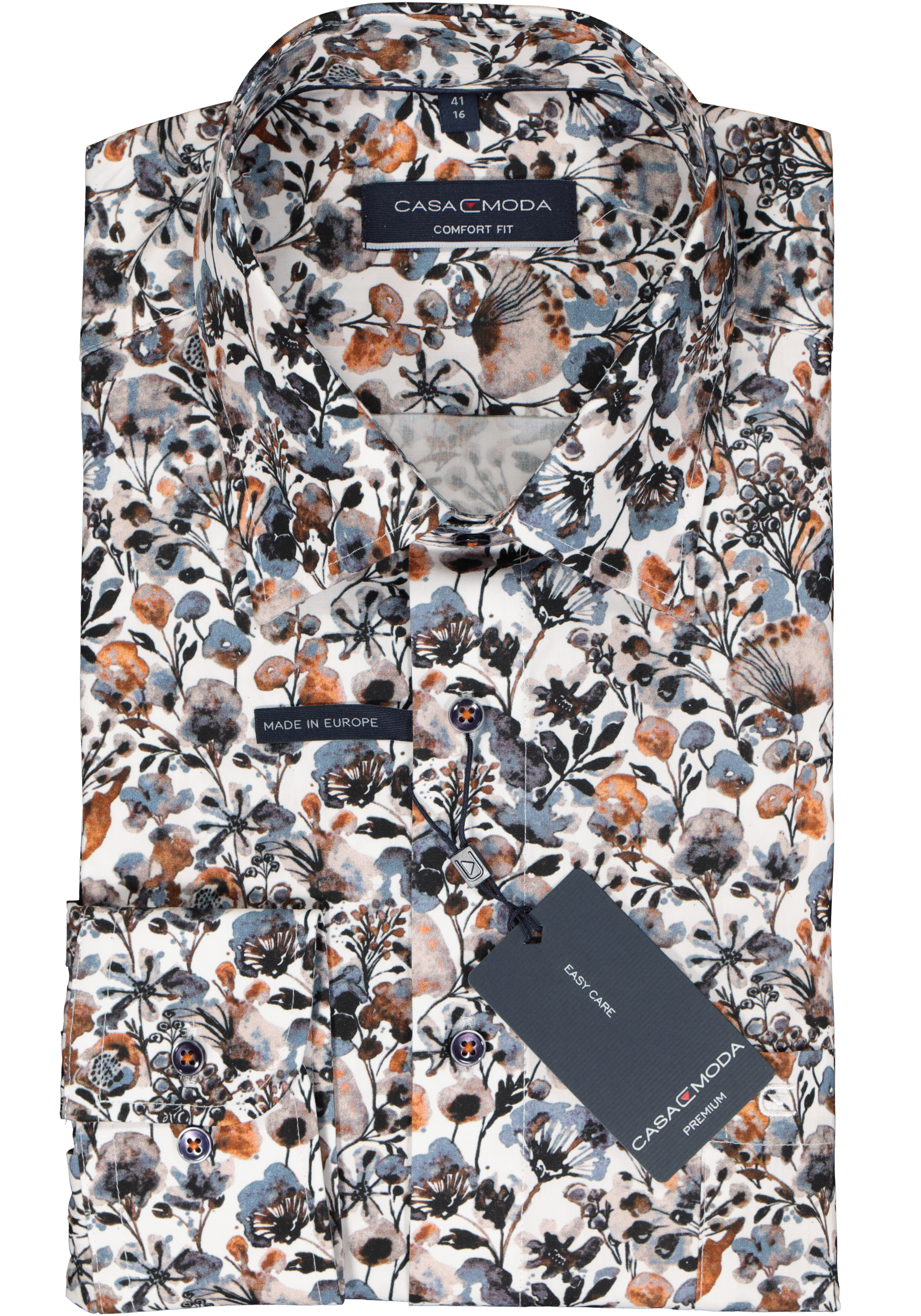 CASA MODA comfort fit overhemd, popeline, oranje dessin