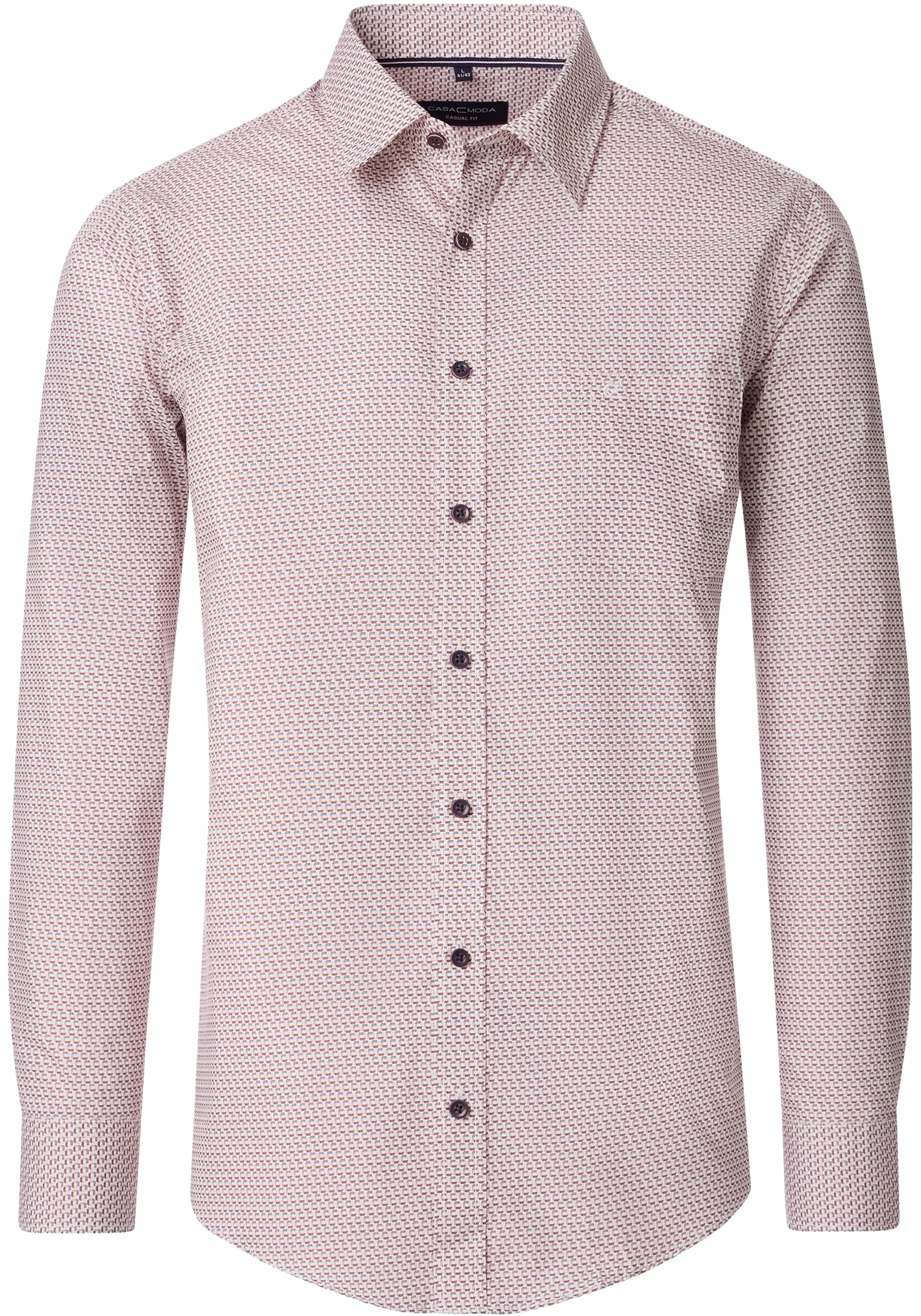 CASA MODA Sport casual fit overhemd, popeline, wit met rood en beige dessin
