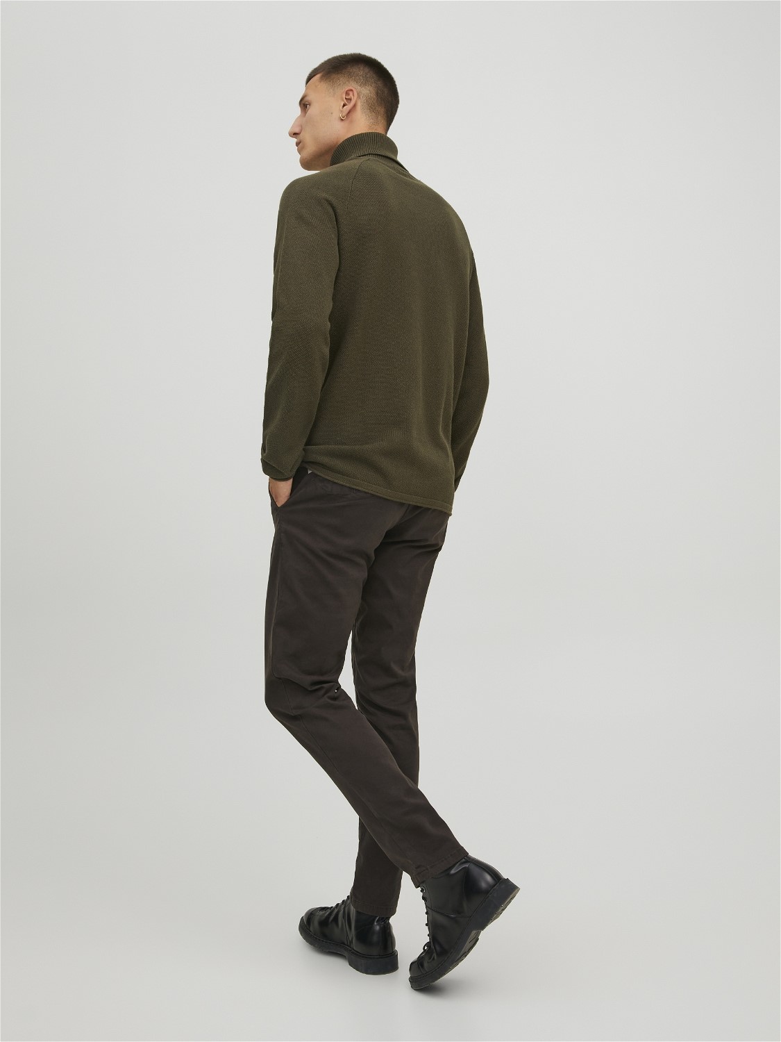JACK & JONES Hill knit roll neck slim fit, heren pullover katoen met col, groen melange