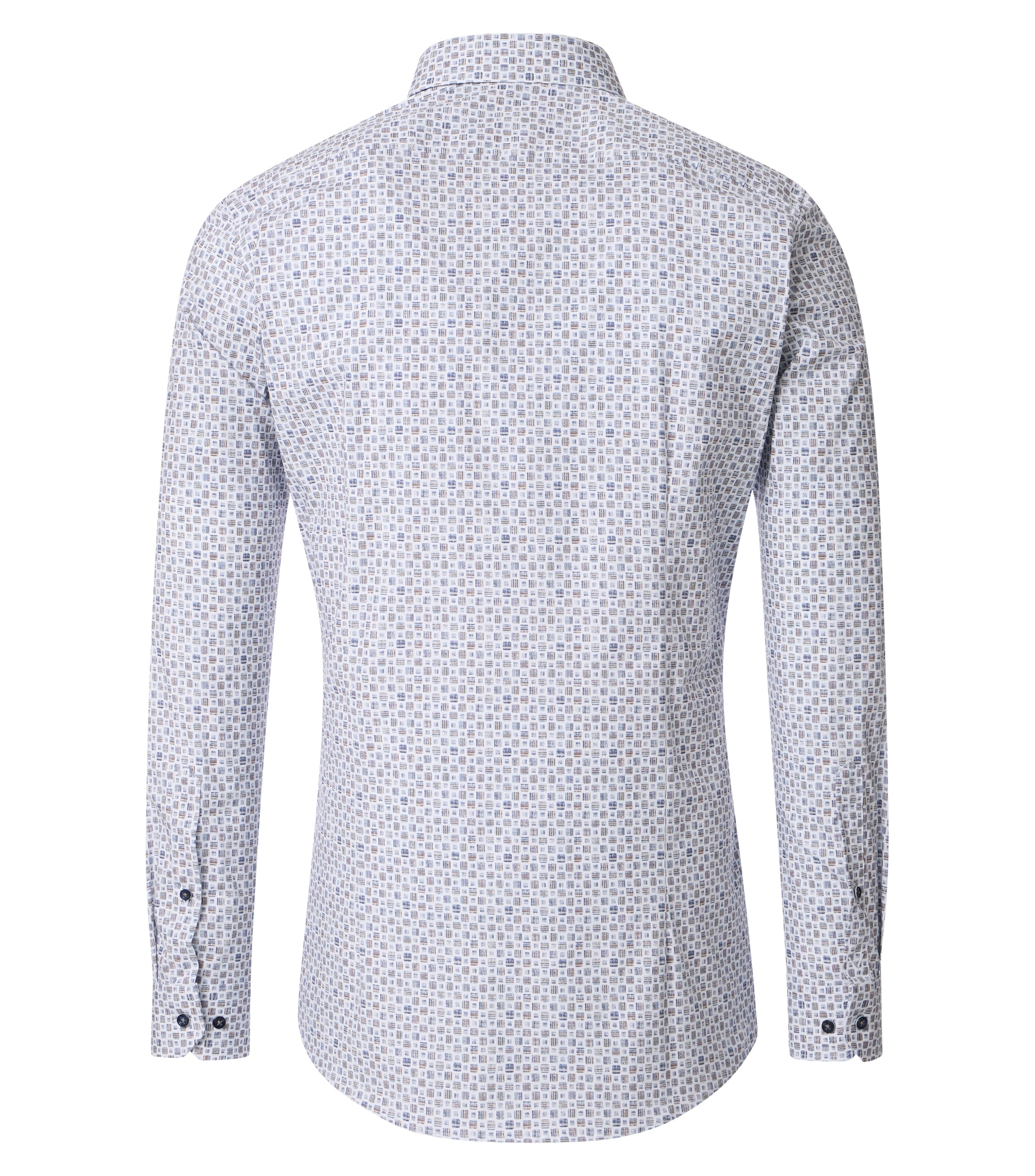 VENTI body fit overhemd, popeline, wit met blauw en beige dessin