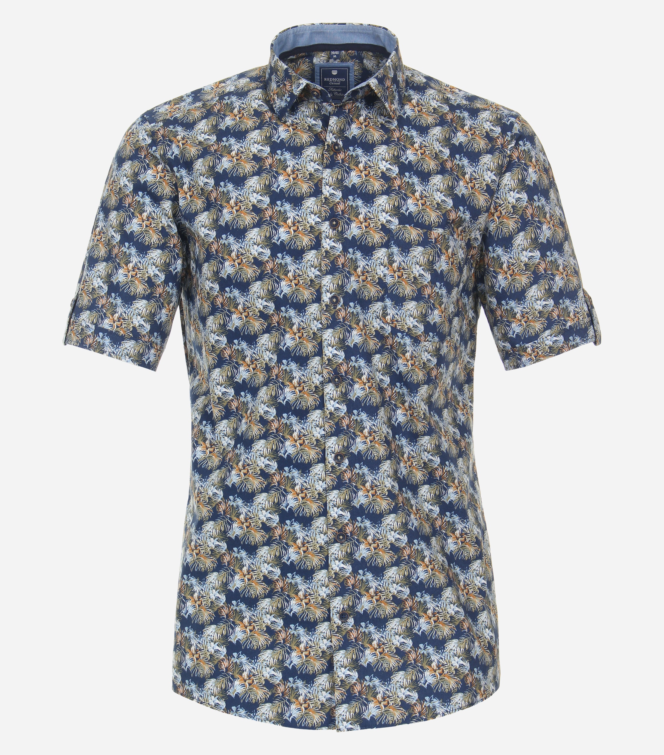 Redmond modern fit overhemd, korte mouw, popeline, blauw dessin