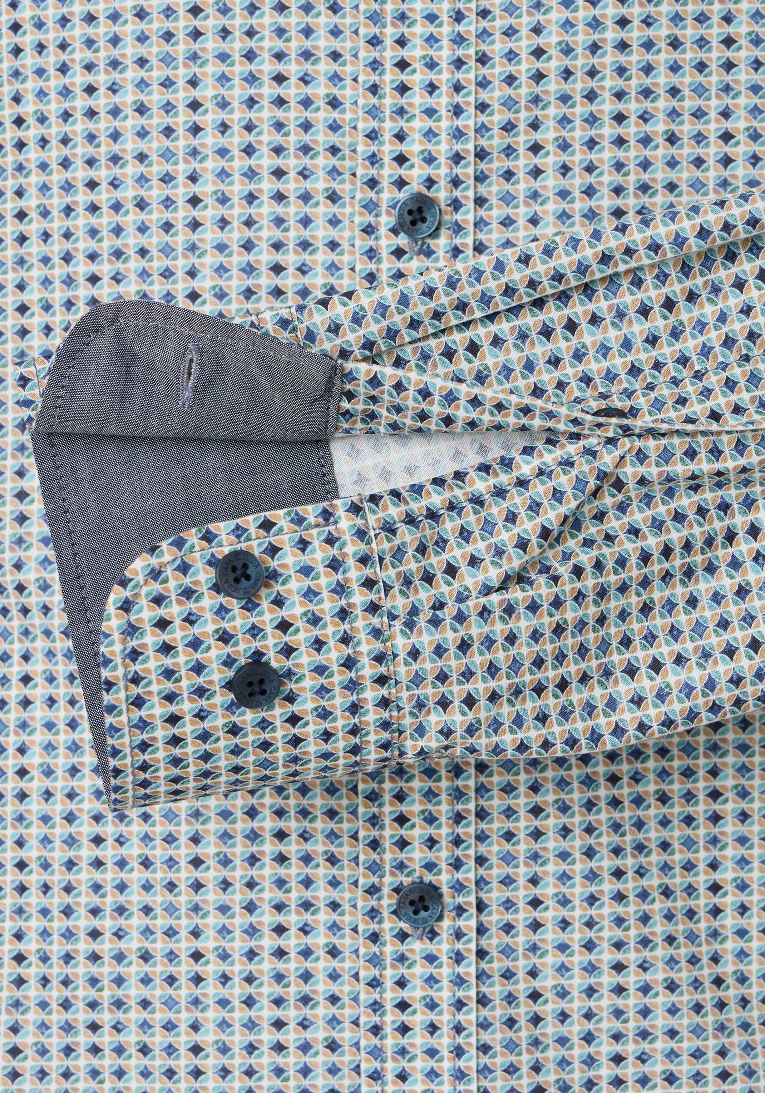 CASA MODA Sport casual fit overhemd, popeline, groen met blauw, beige en wit dessin