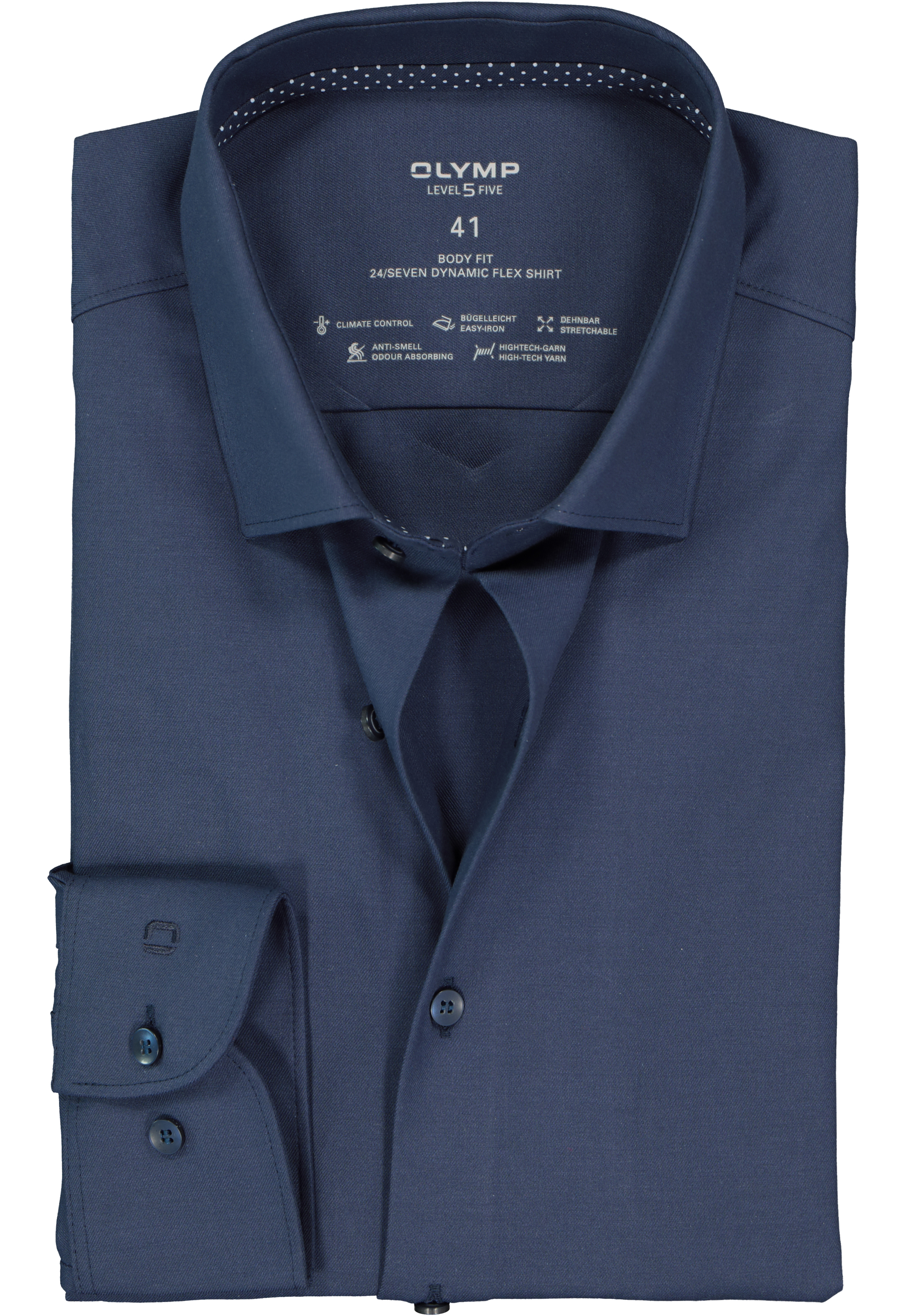 OLYMP Level 5 body fit overhemd 24/7, marine blauw tricot