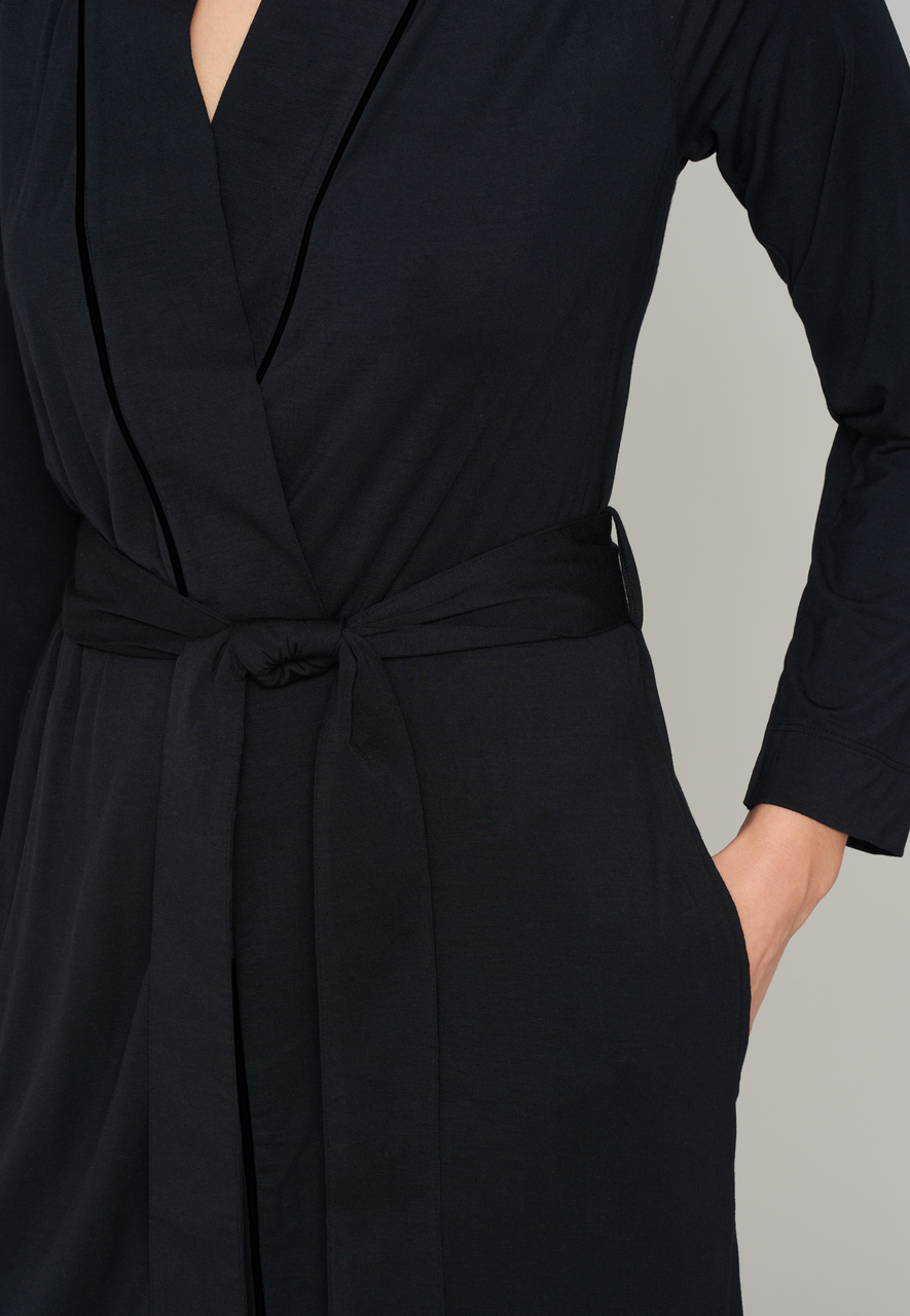 SCHIESSER selected! premium inspiration badjas, dames badjas modal reverskraag ceintuur zwart