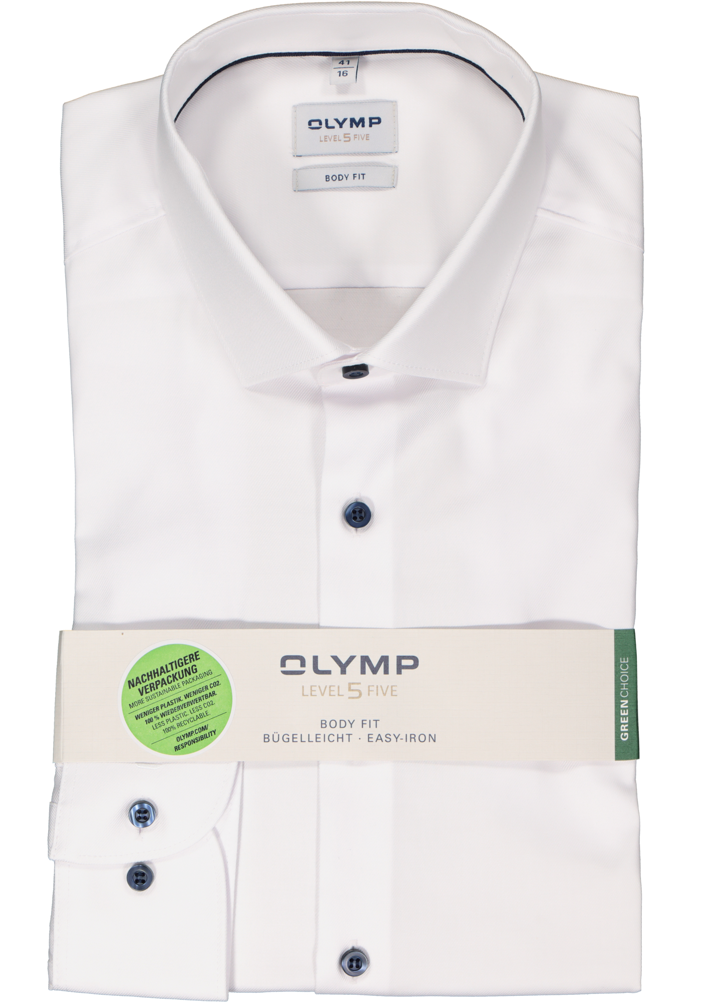 OLYMP Level 5 body fit overhemd, twill, wit