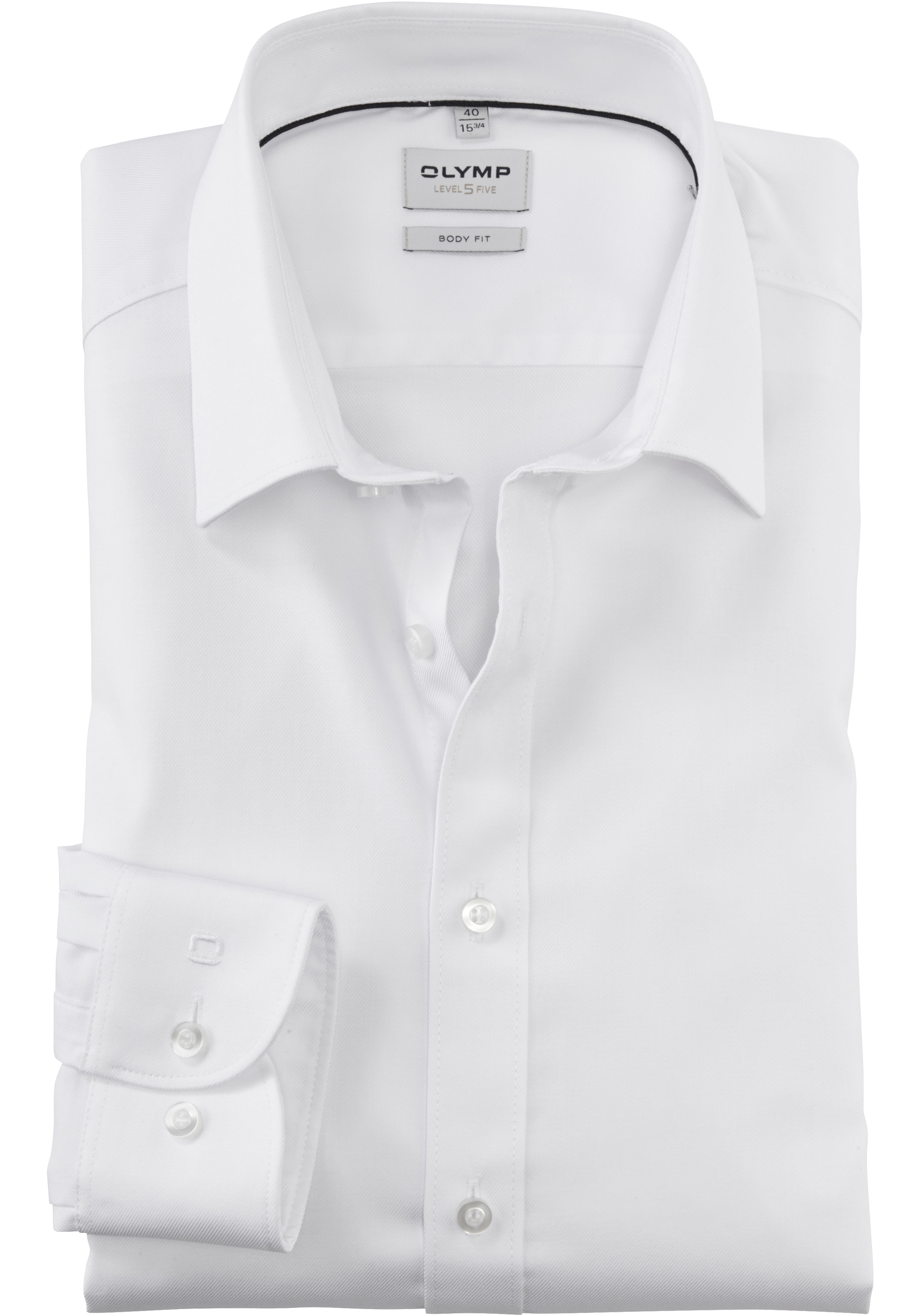 OLYMP Level 5 body fit overhemd, mouwlengte 7, mouwlengte 7, twill, wit