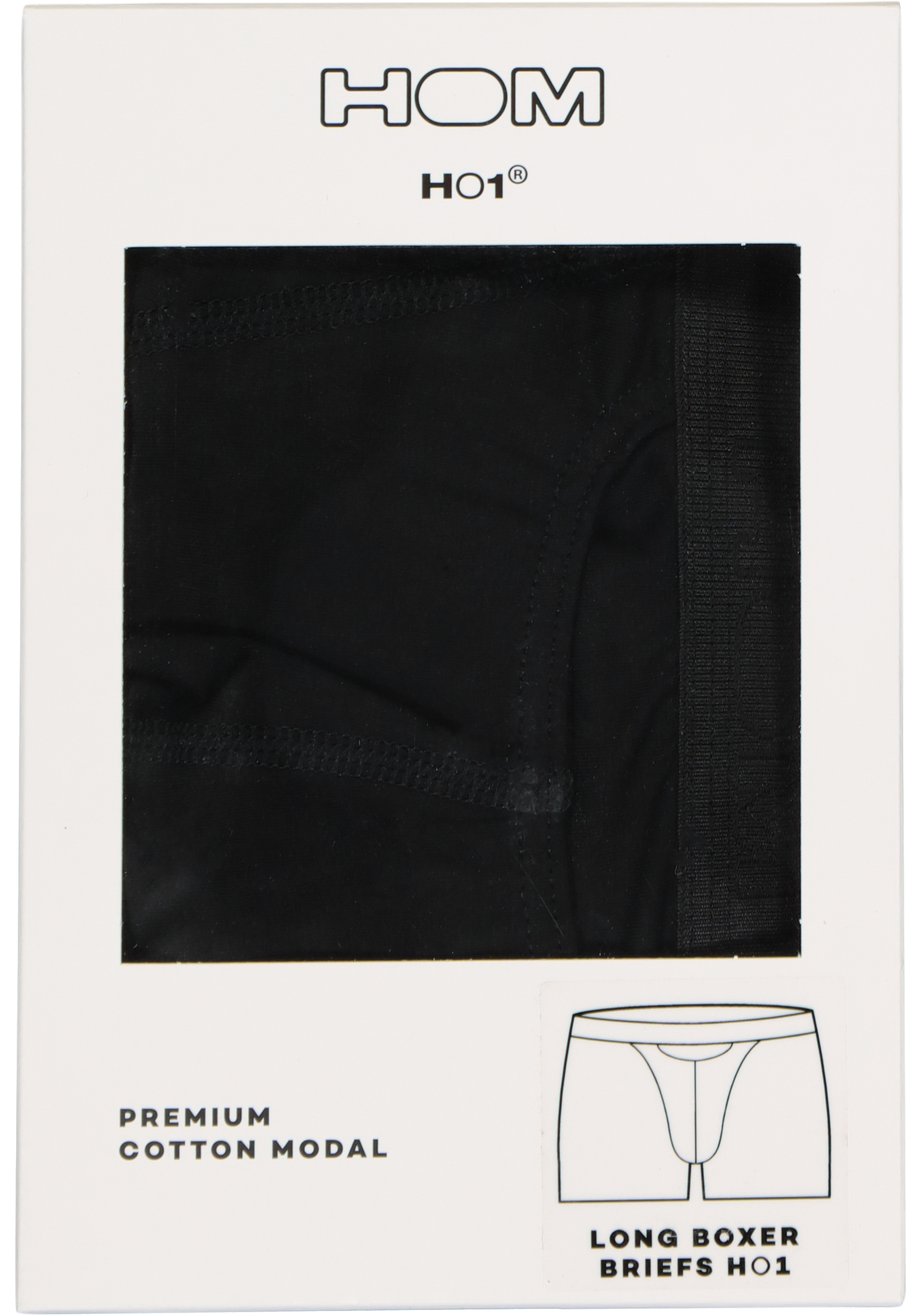 HOM HO1 long boxer briefs (1-pack), heren boxer lang met horizontale gulp, zwart