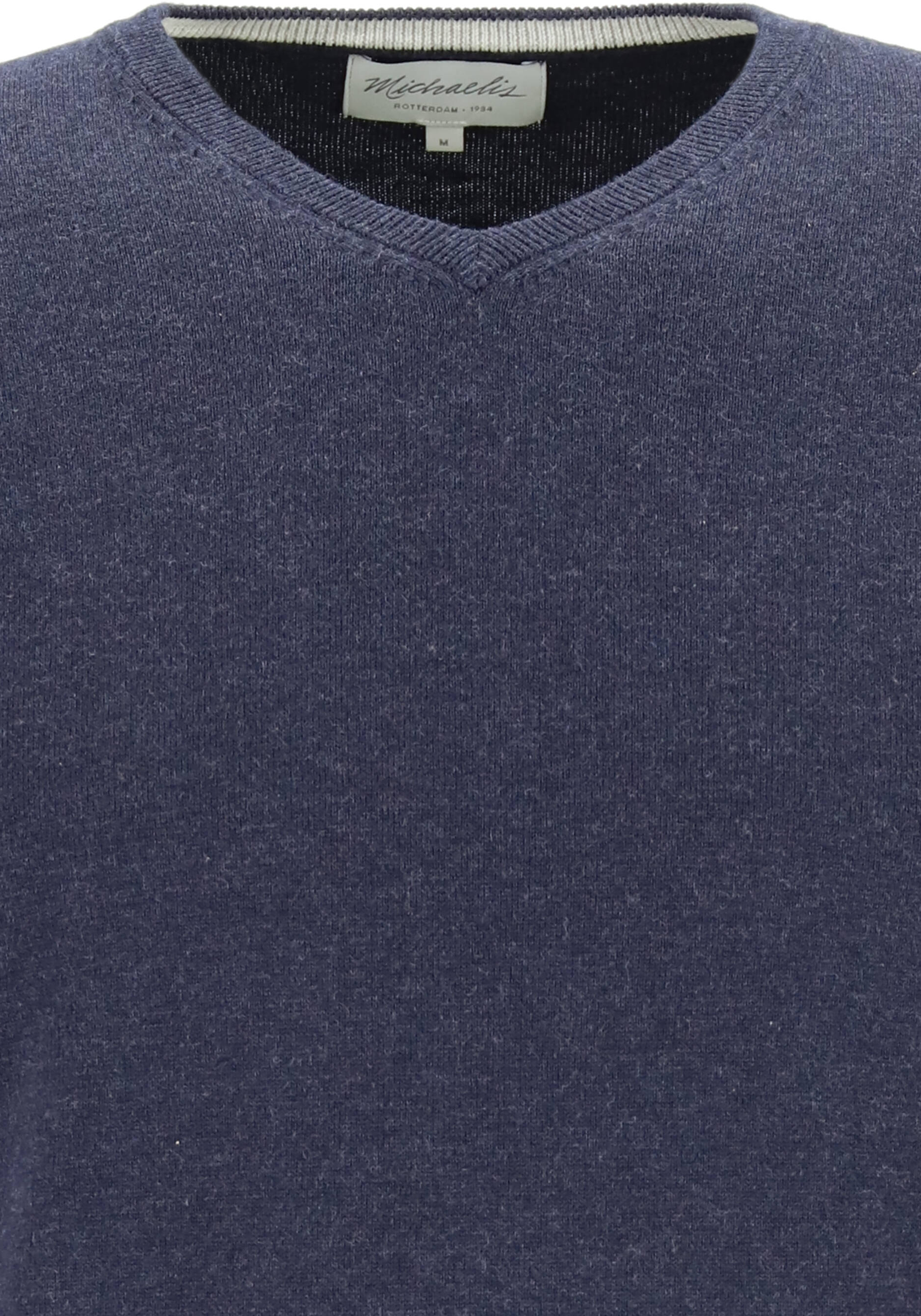 Michaelis heren trui katoen, slim fit met V-hals, marine blauw