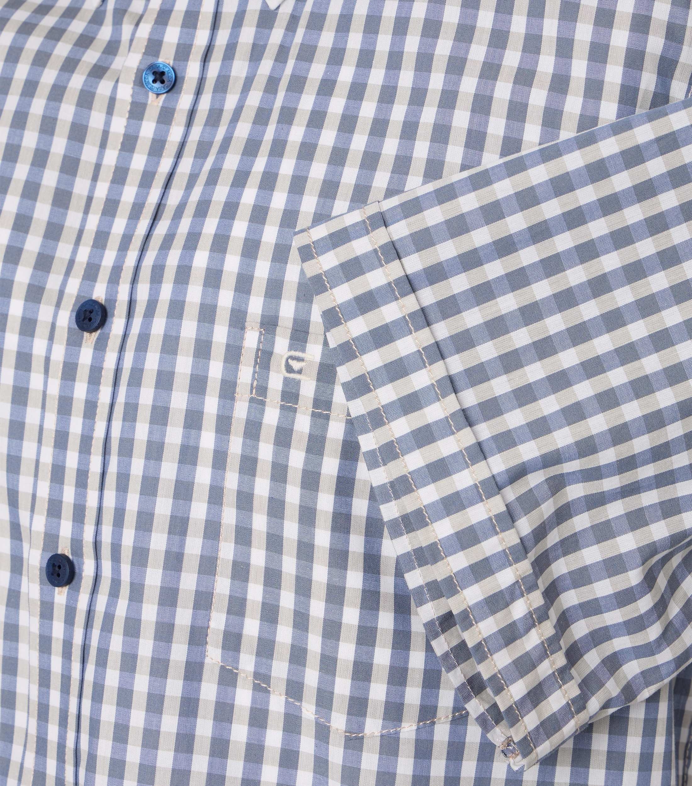 CASA MODA Sport casual fit overhemd, korte mouw, structuur, wit met groen en blauw geruit
