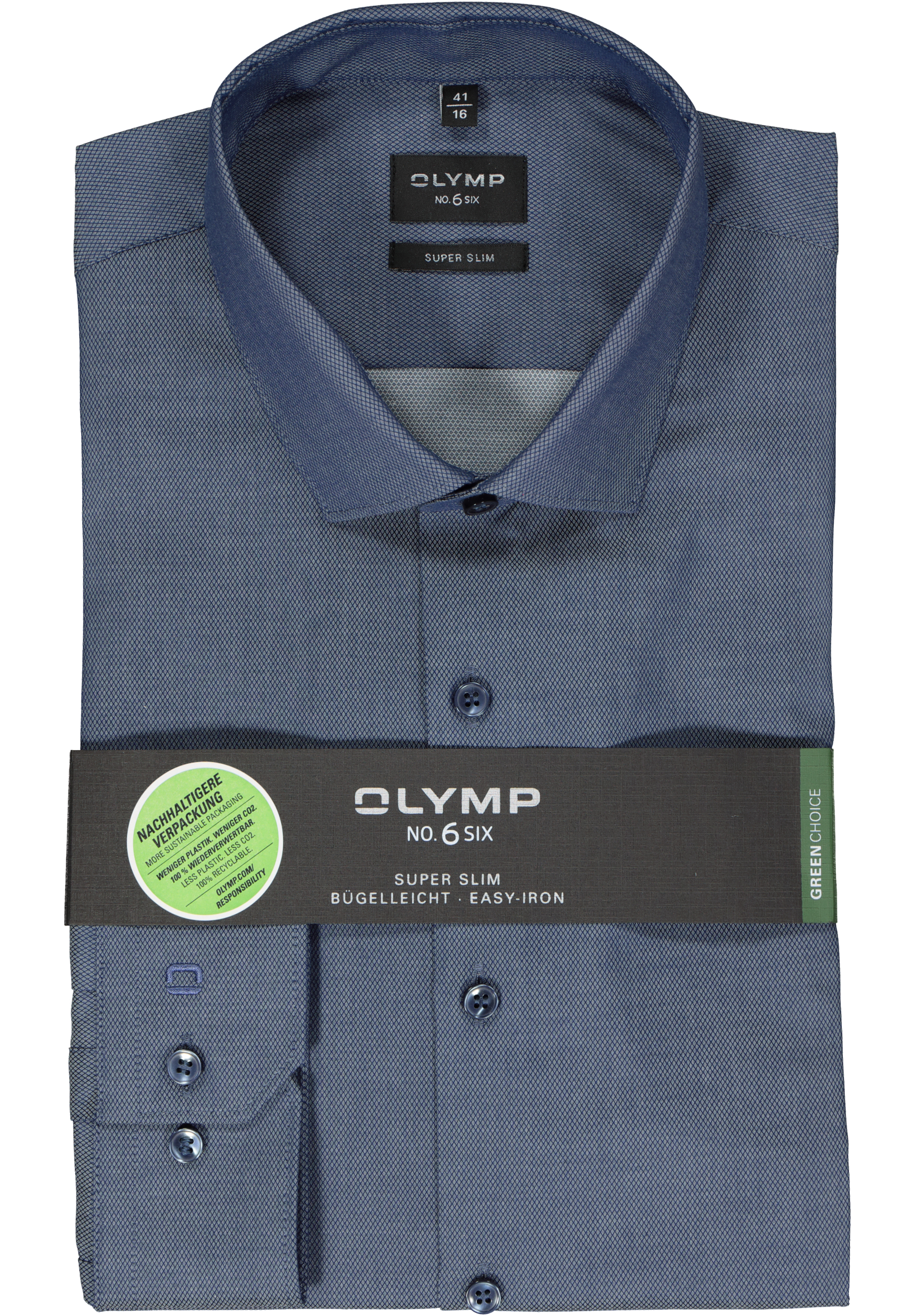 OLYMP No. 6 Six super slim fit overhemd, structuur, marine blauw