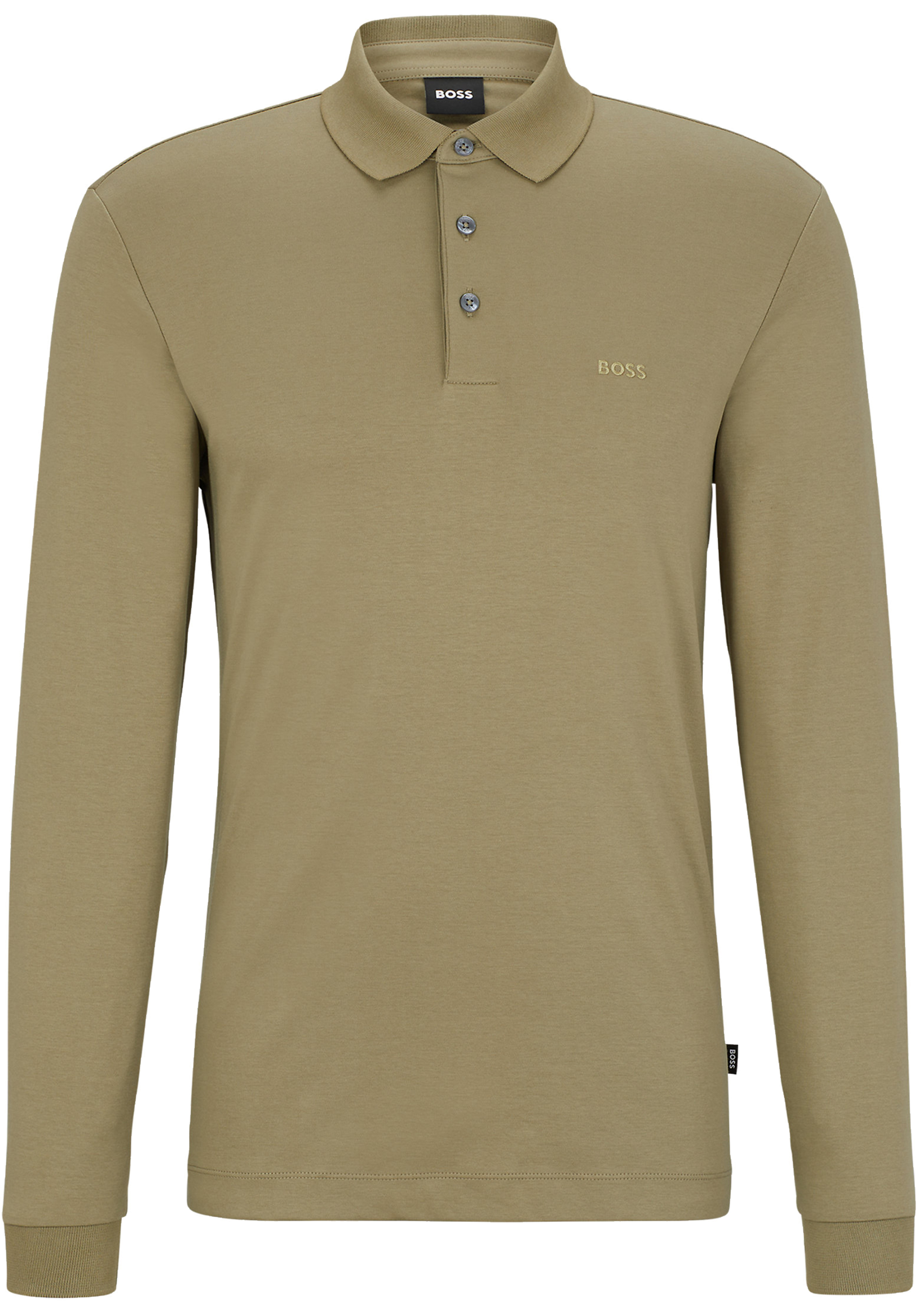 BOSS Pado regular fit polo lange mouw, jersey, olijfgroen