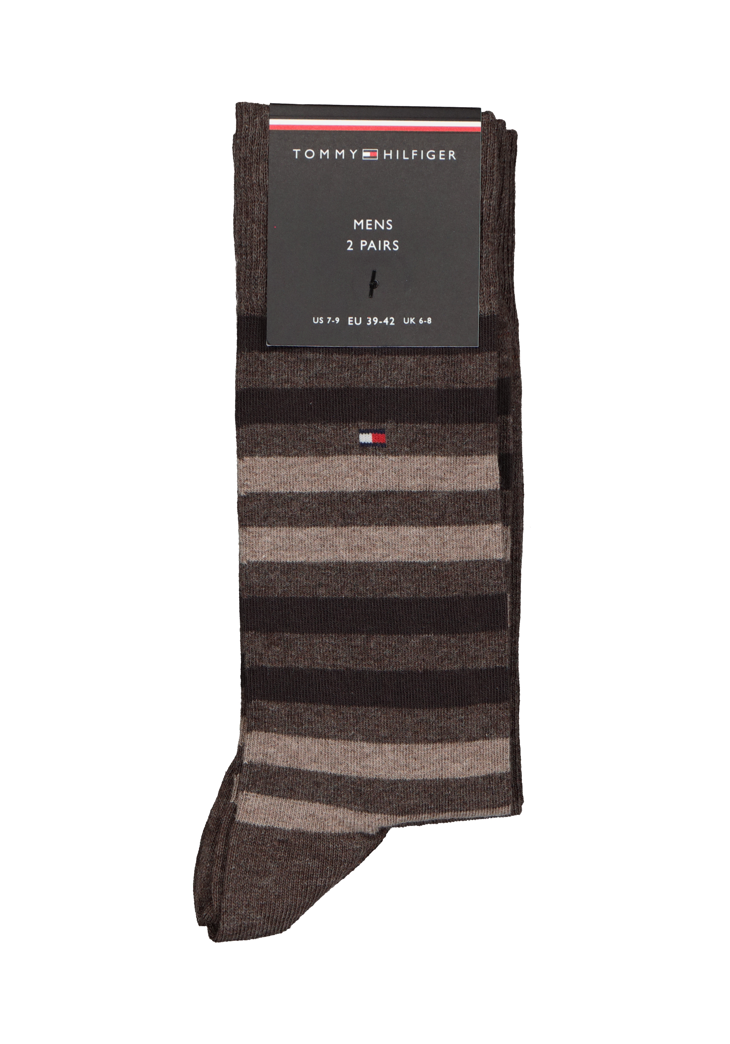Tommy Hilfiger Duo Stripe Socks (2-pack), herensokken katoen, gestreept en uni, bruin