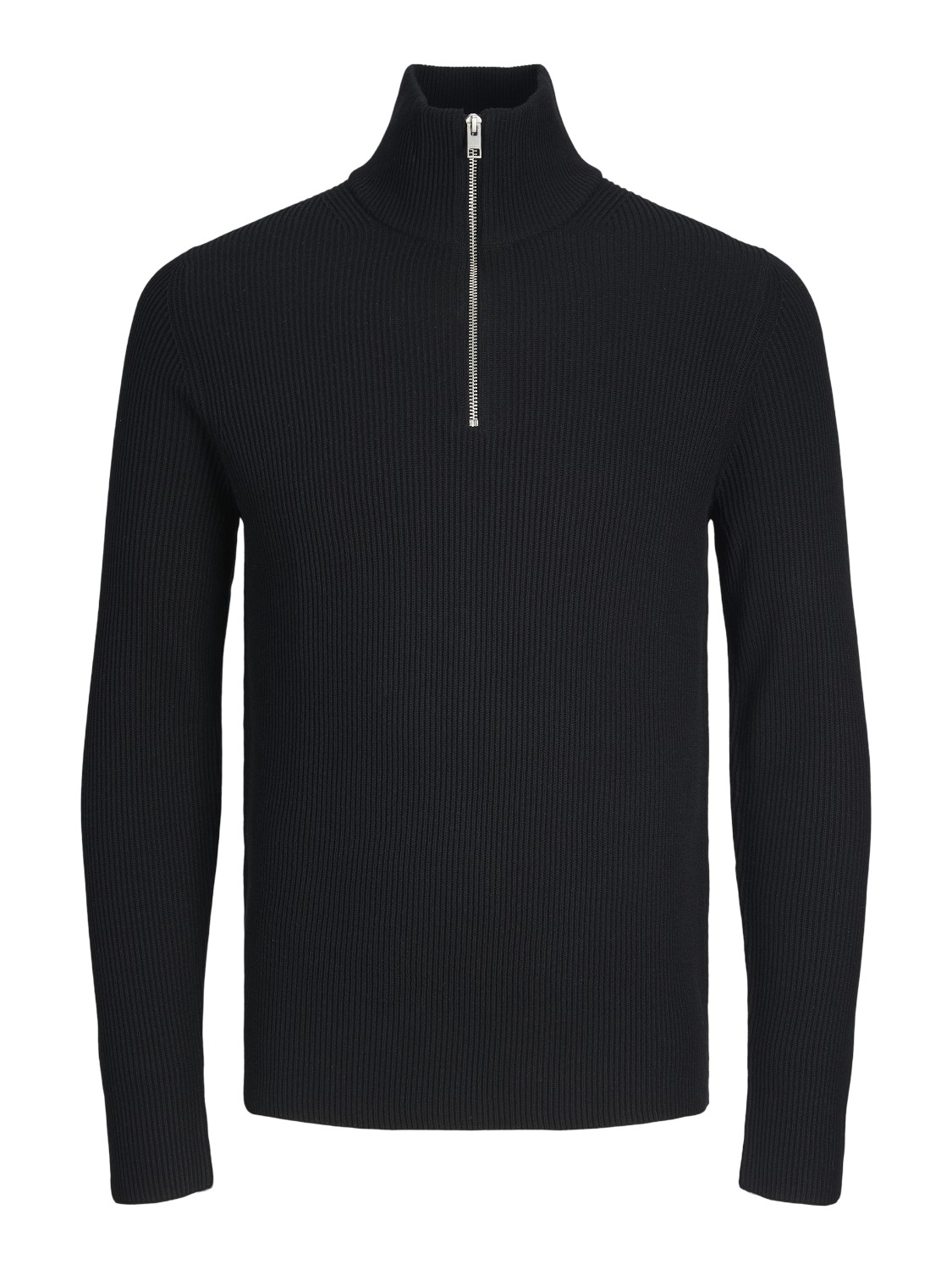JACK & JONES Perfect knit half zip slim fit, heren schipperstrui katoenmengsel met opstaande boord, zwart