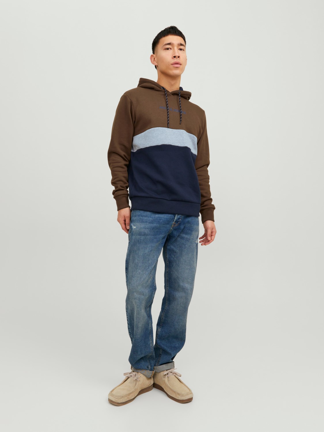 JACK & JONES Reid blocking sweat hood regular fit, heren hoodie katoenmengsel met capuchon, camel bruin