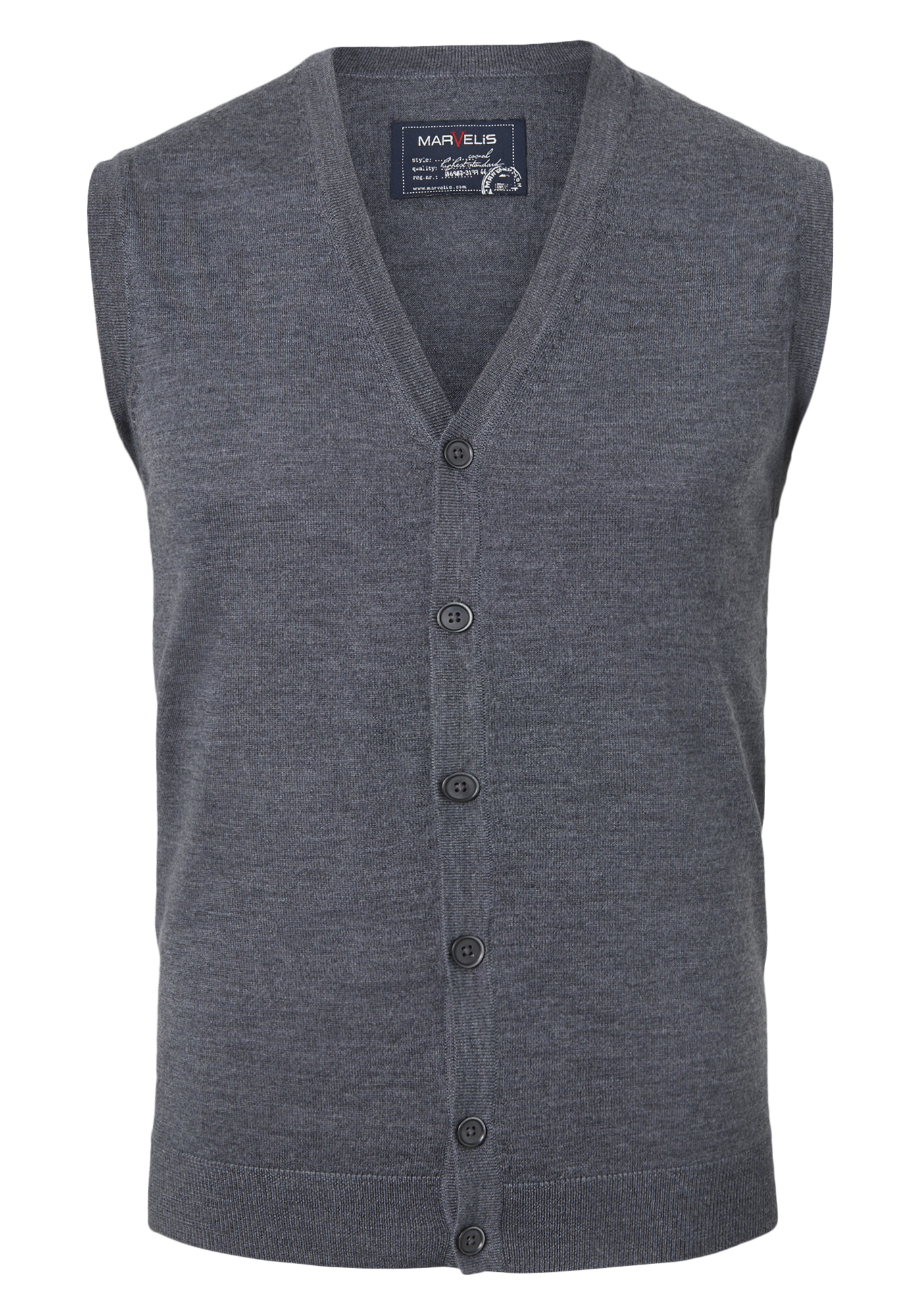 MARVELIS heren vest mouwloos, wol, V-hals, antraciet grijs melange